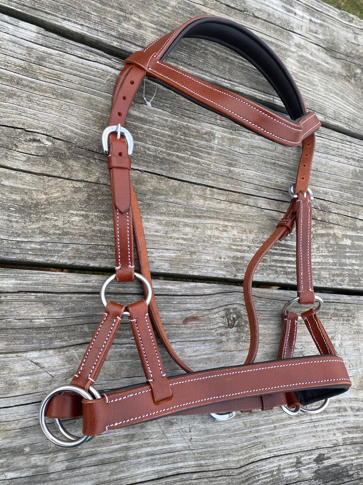 Padded brown leather Western horse training side pull
