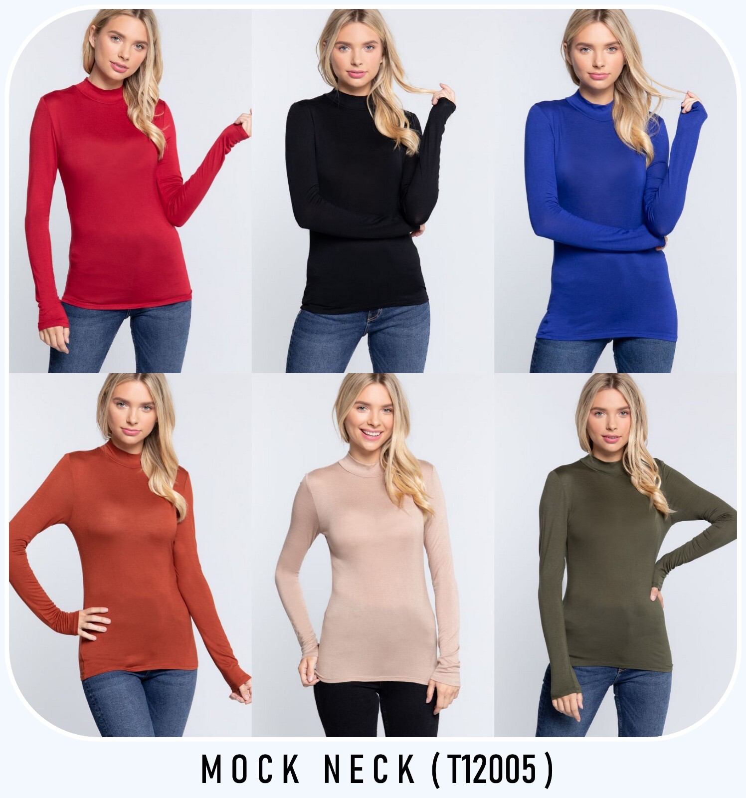 Women's Mock Turtle Neck Rayon Long Sleeve Top Soft Stretch Classic Fitted Shirt