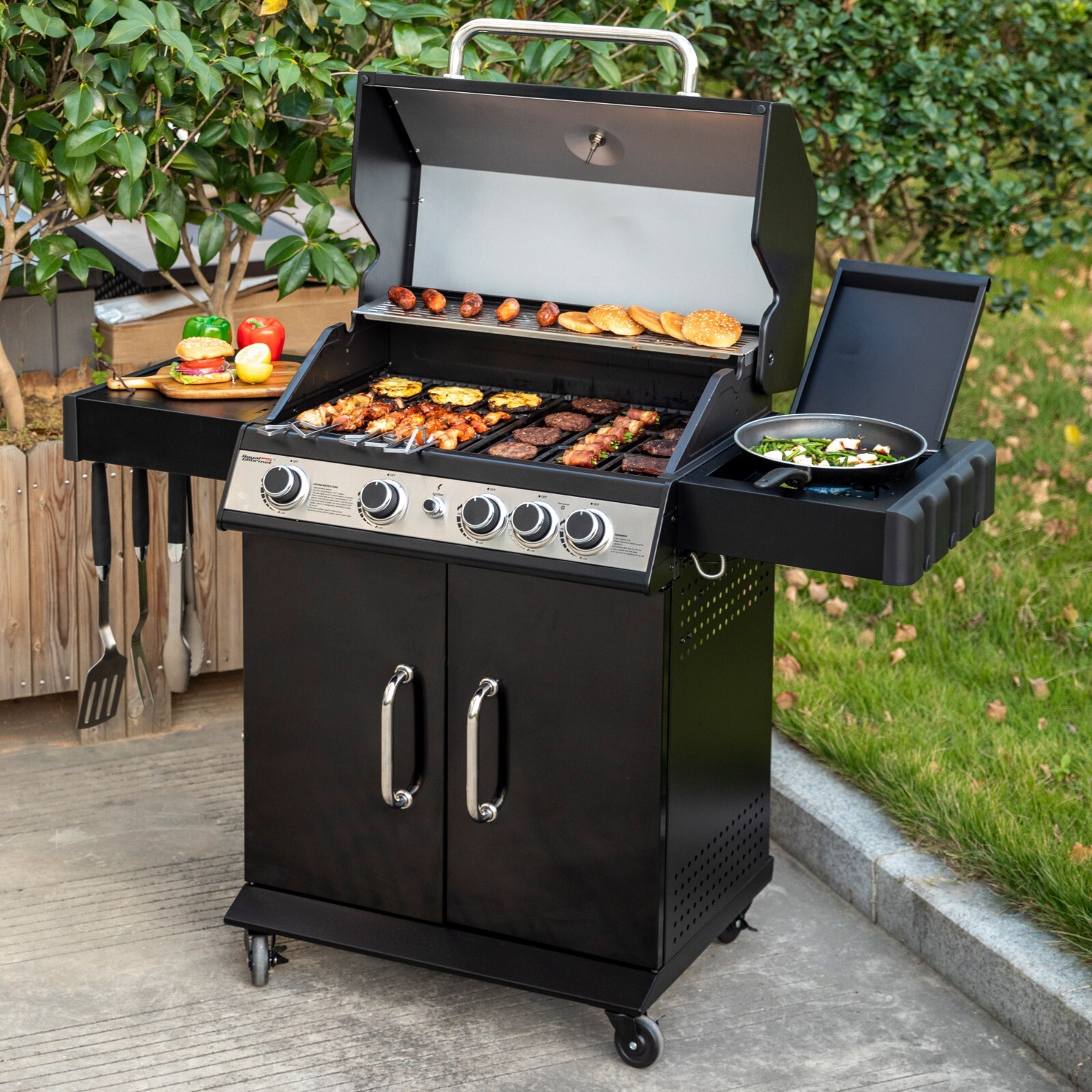 Royal Gourmet 4-Burner Gas Grill with Lidded Side Burner Cabinet Style Gas Grill