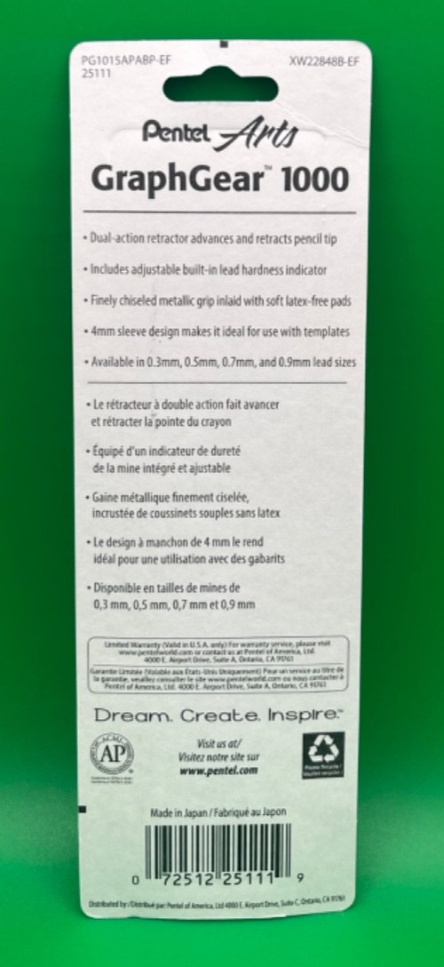 Pentel Arts GraphGear 1000 Premium Mechanical Pencil 0.5mm Gray Barrel