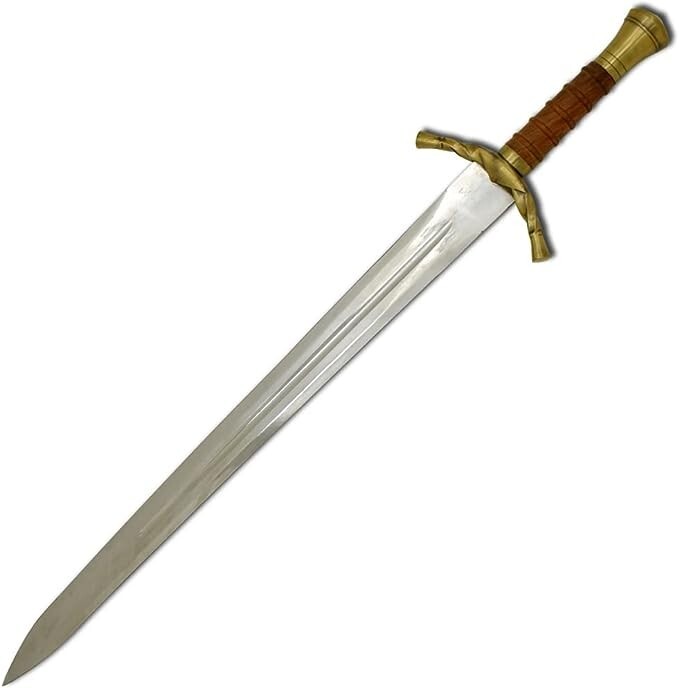40" Medieval Warrior Brass Pommel Long Sharp Edge Sword with Leather Scabbard