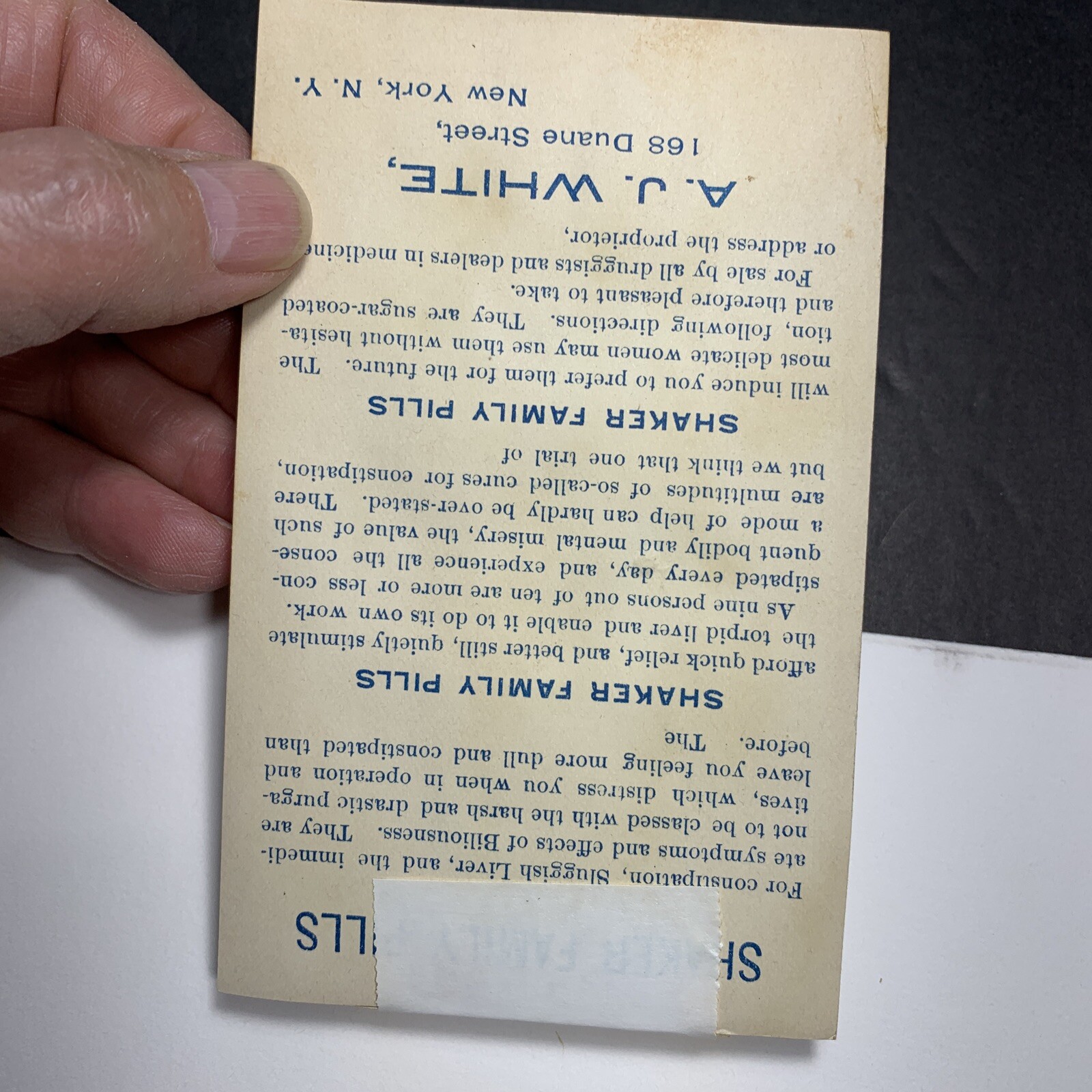 Shaker Family Pills Litho Trade Card 1891 Matted Ready For A Frame