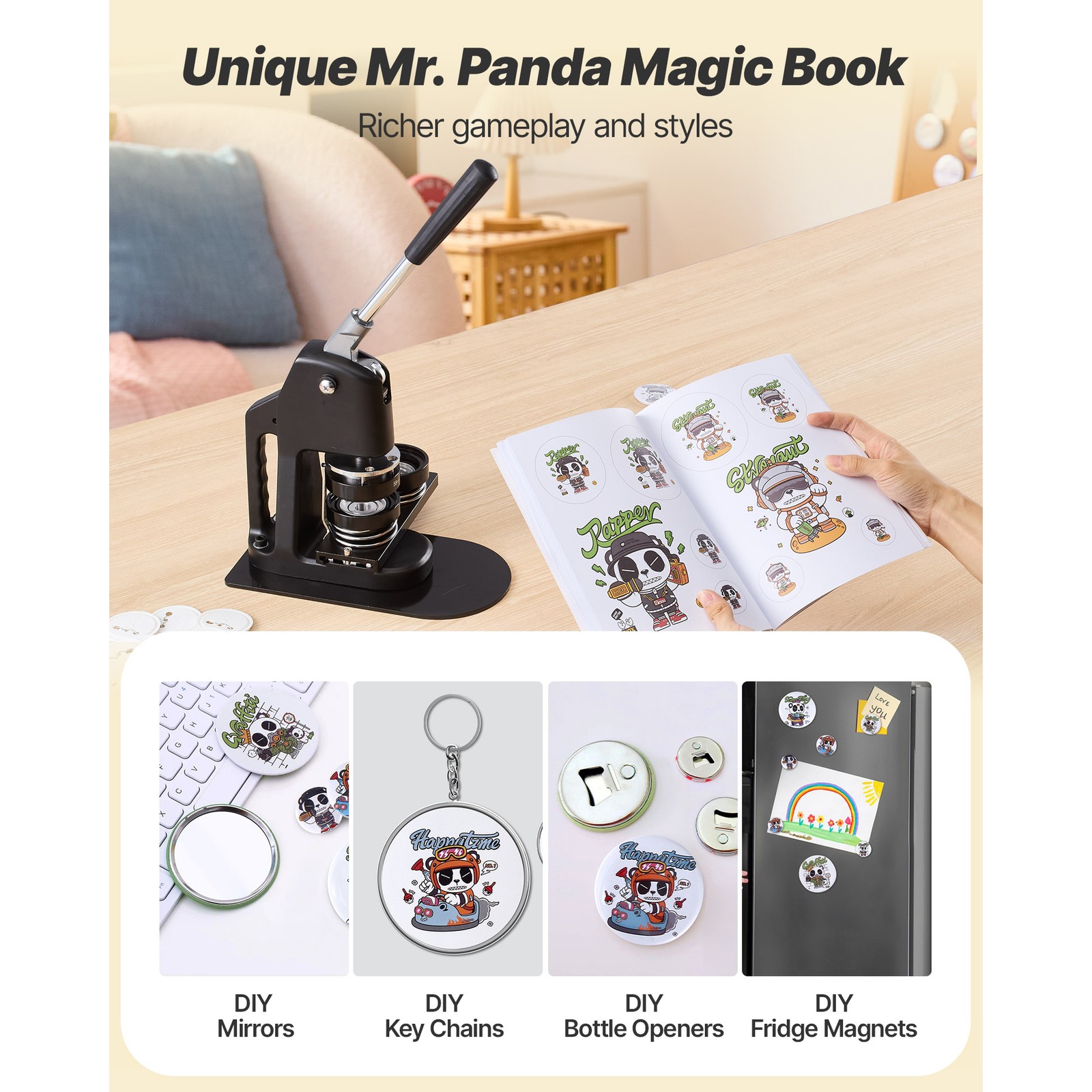 Uimoso 3-in-1 Button Maker Machine with 1.26/2.28/2.95 inch Dies and 300 Pieces