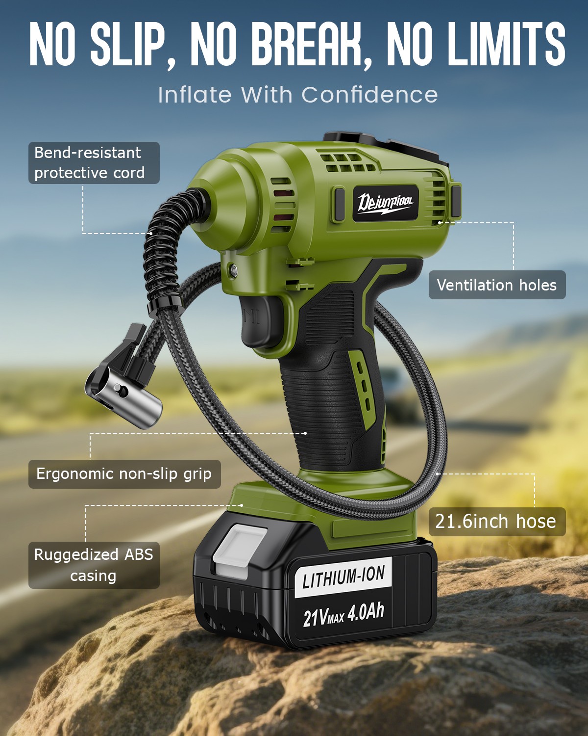 Cordless Tire Inflator Air Compressor with 2PC 21V Max Battery 150PSI Portable