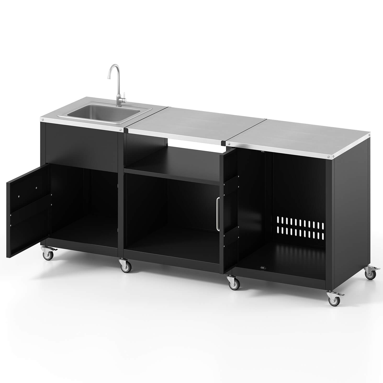 80" Outdoor Grill Table with Sink Drainage Cabinet Removable Stainless Steel Top