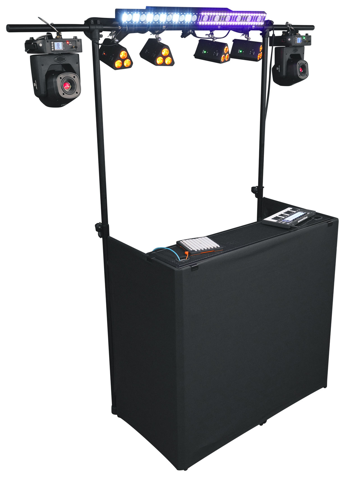 Rockville ROCKBOOTH TRUSS DJ Booth Table Facade w/Truss+(2) Up-Lights