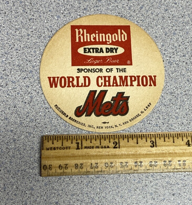 Vintage 1969 New York Mets World Champion Rheingold Beer Coaster. Rare Find.