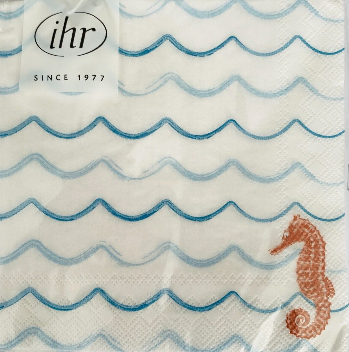 IHR Cocktail Napkins 3-Ply Paper Napkin 20-Count Coastal Seahorse Waves