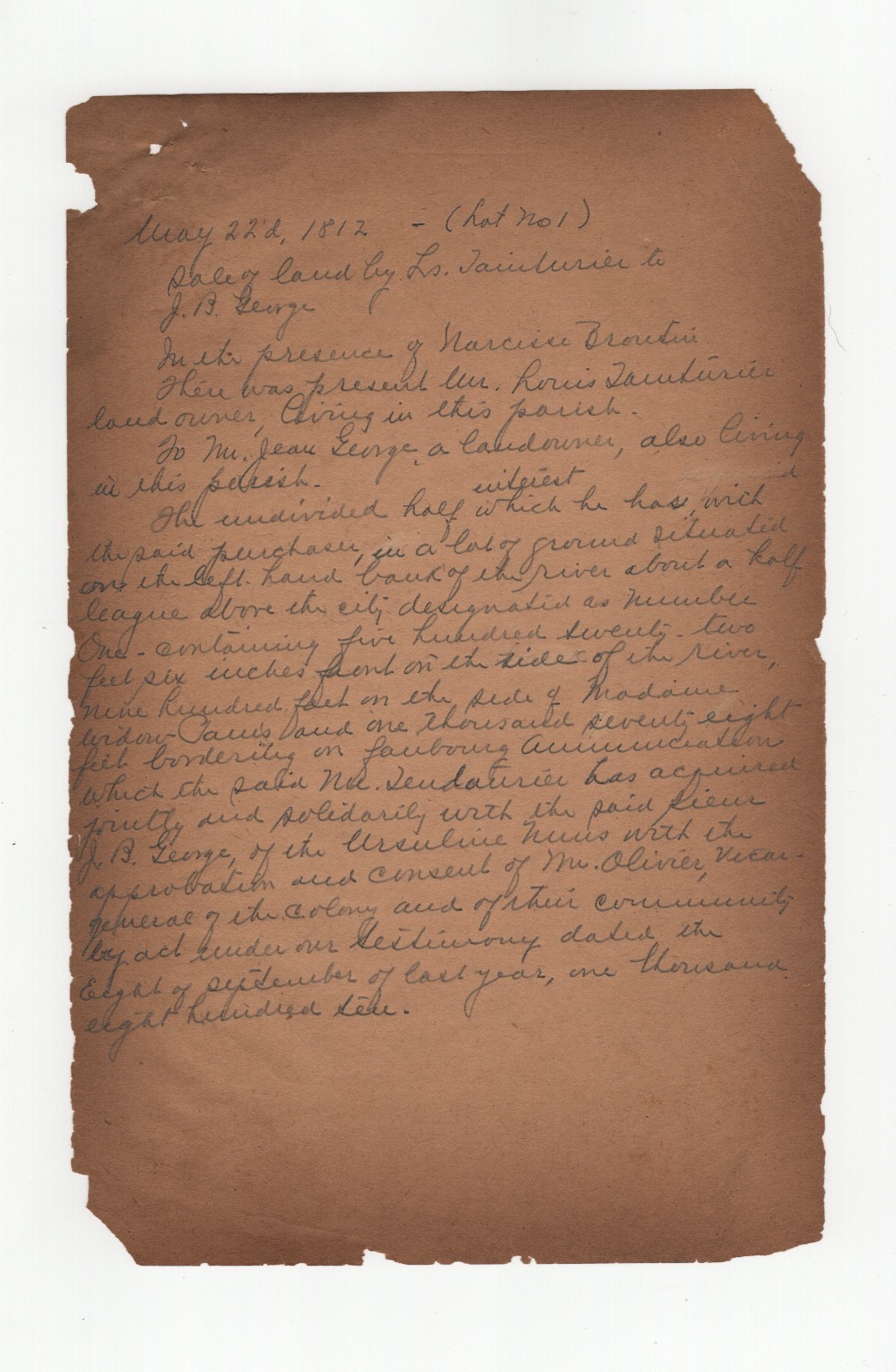 1812 New Orleans Manuscript Land Deed - Faubourg Annunciation - Narcisse Broutin