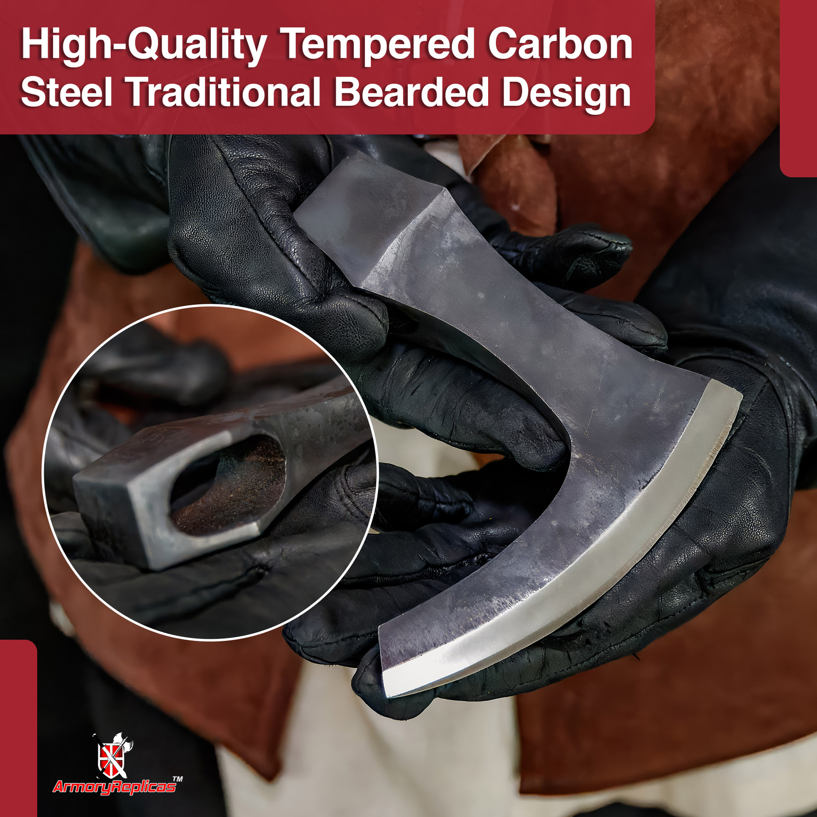 Tempered Carbon Steel Axe Head Historical Replica Design for Collector Use