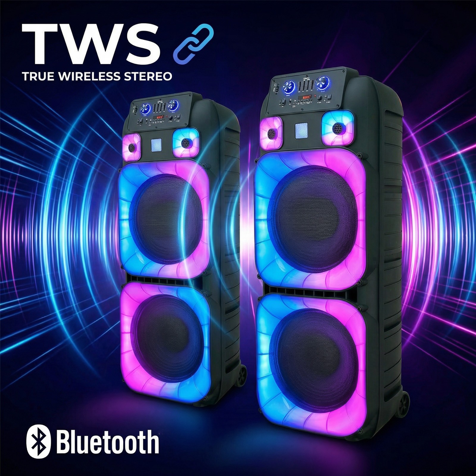 15,000W Dual 15" Bluetooth Speaker Subwoofer Heavy Bass Sound System Party & Mic