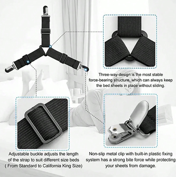 4pcs Adjustable Bed Sheet Fasteners - Metal Sofa & Quilt Clip Set - NEW