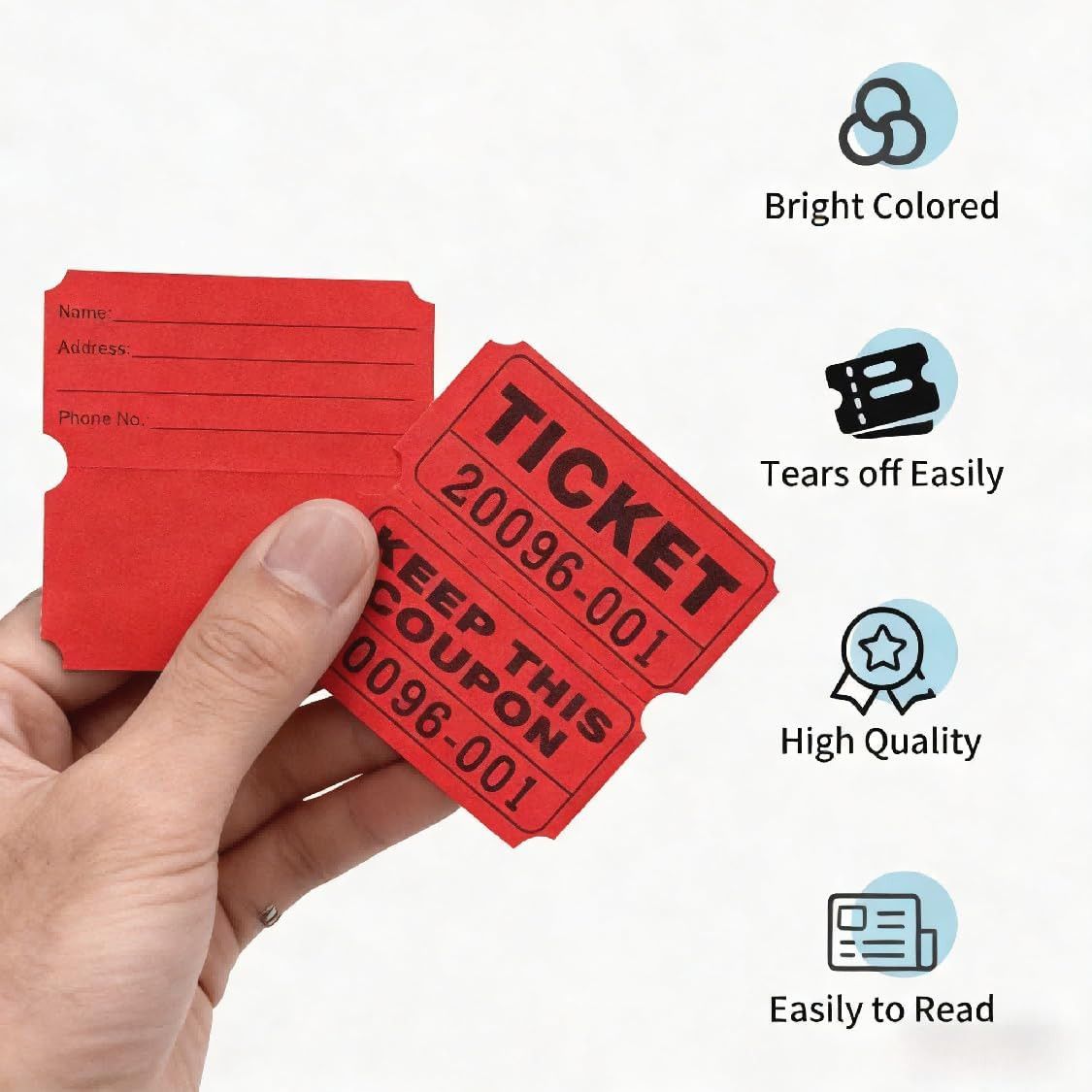 Raffle Tickets - 1000Pcs（500 Pairs） Double Roll Class Reward Tickets, Ideal for