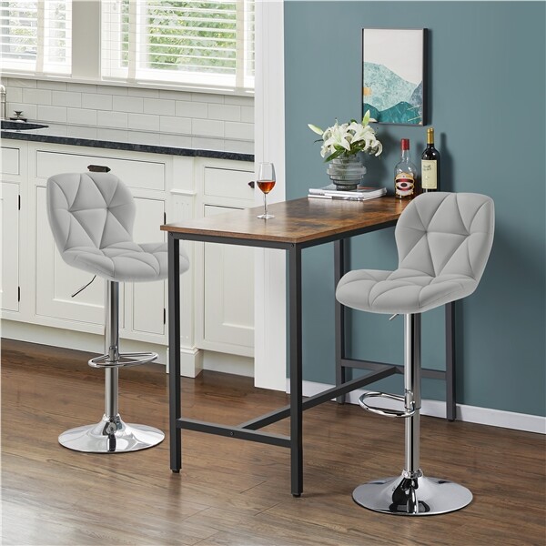 2pcs Adjustable Kitchen Counter Stools Modern PU Leather Swivel Bar Stool