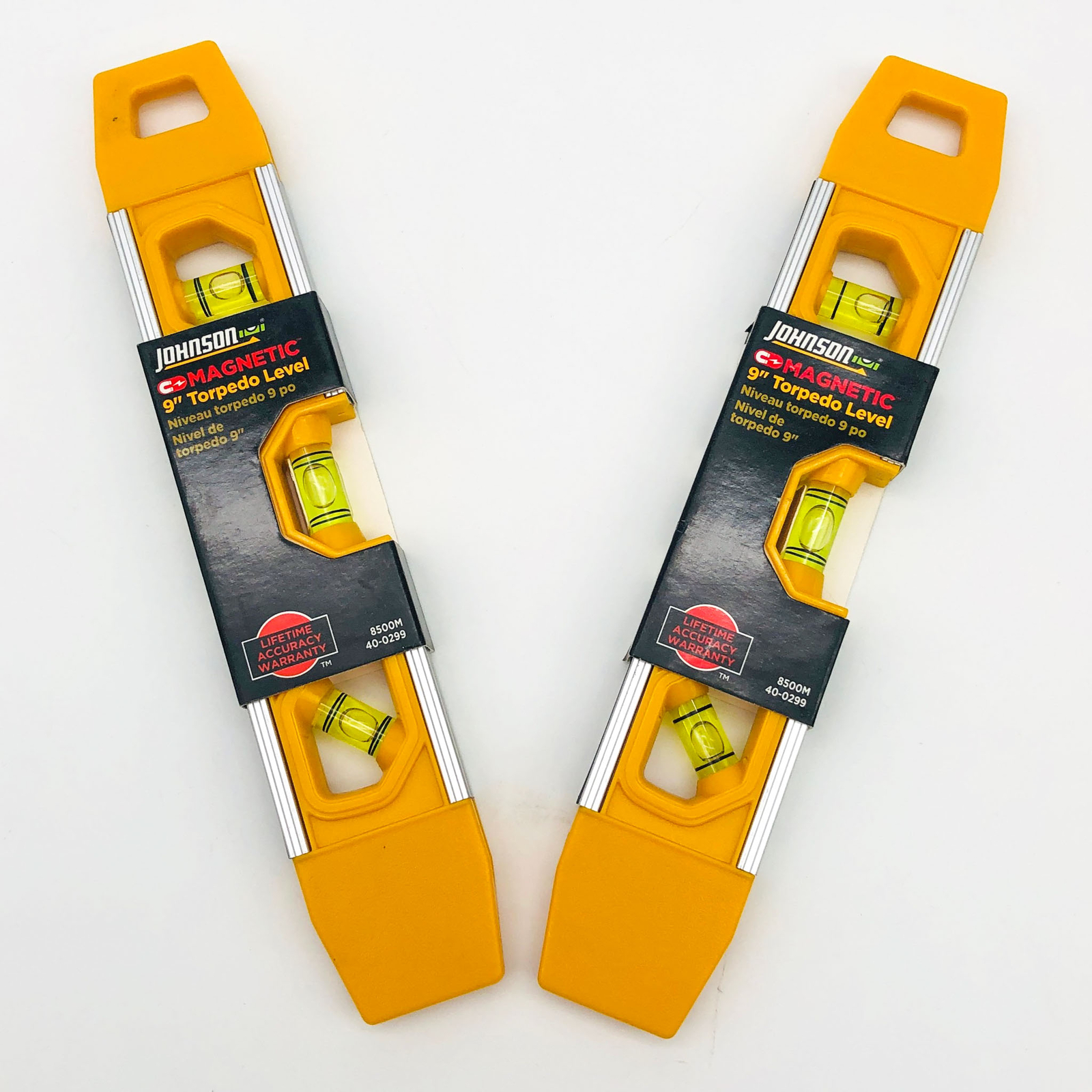 2x Johnson 8500M Torpedo Level Magnetic Aluminum 9" Yellow 2 Levels Per Order