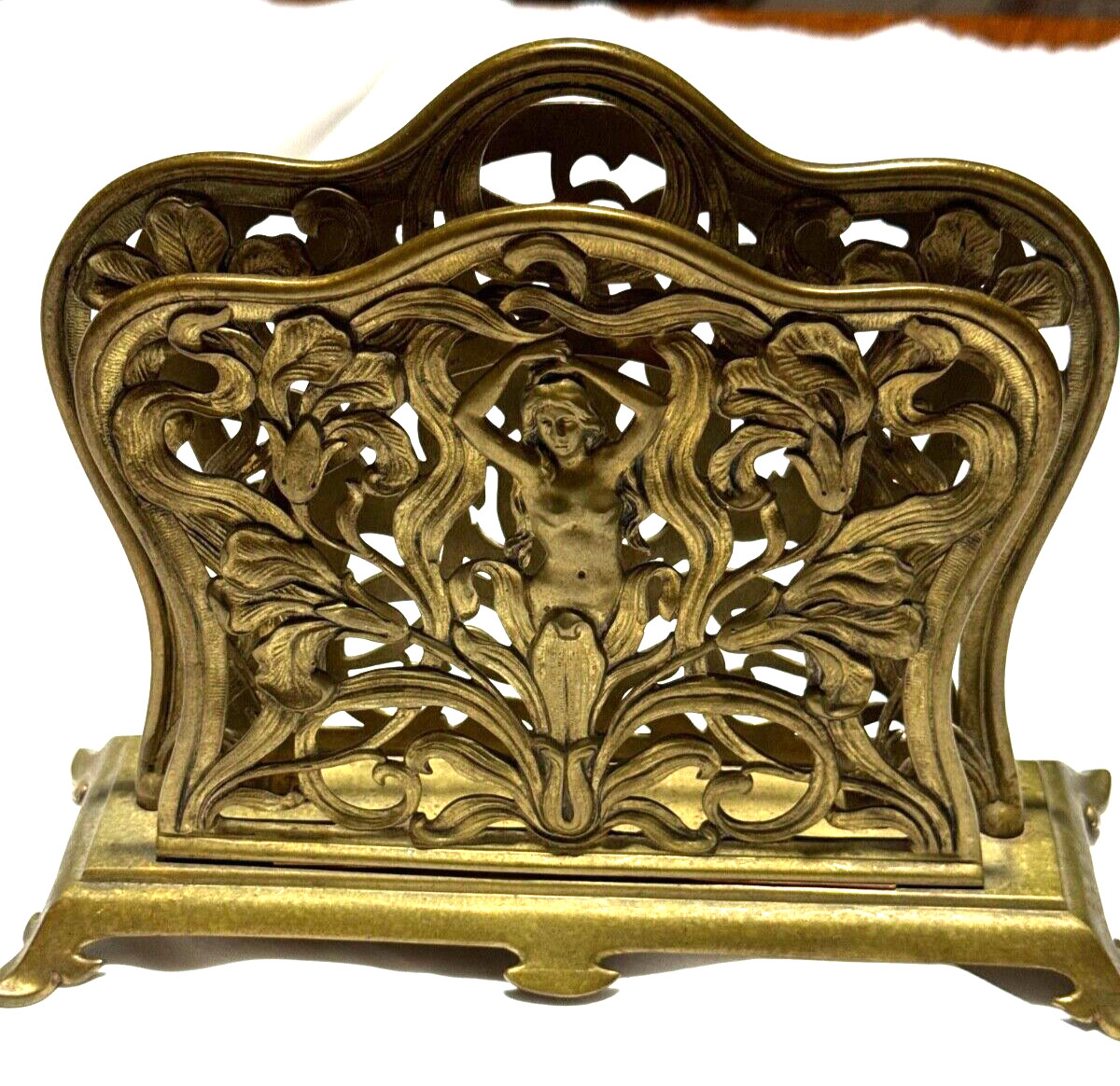 Antique Ornate Hollywood Regency/Nude Lady/French Bronze/2 Slots Letter Holder