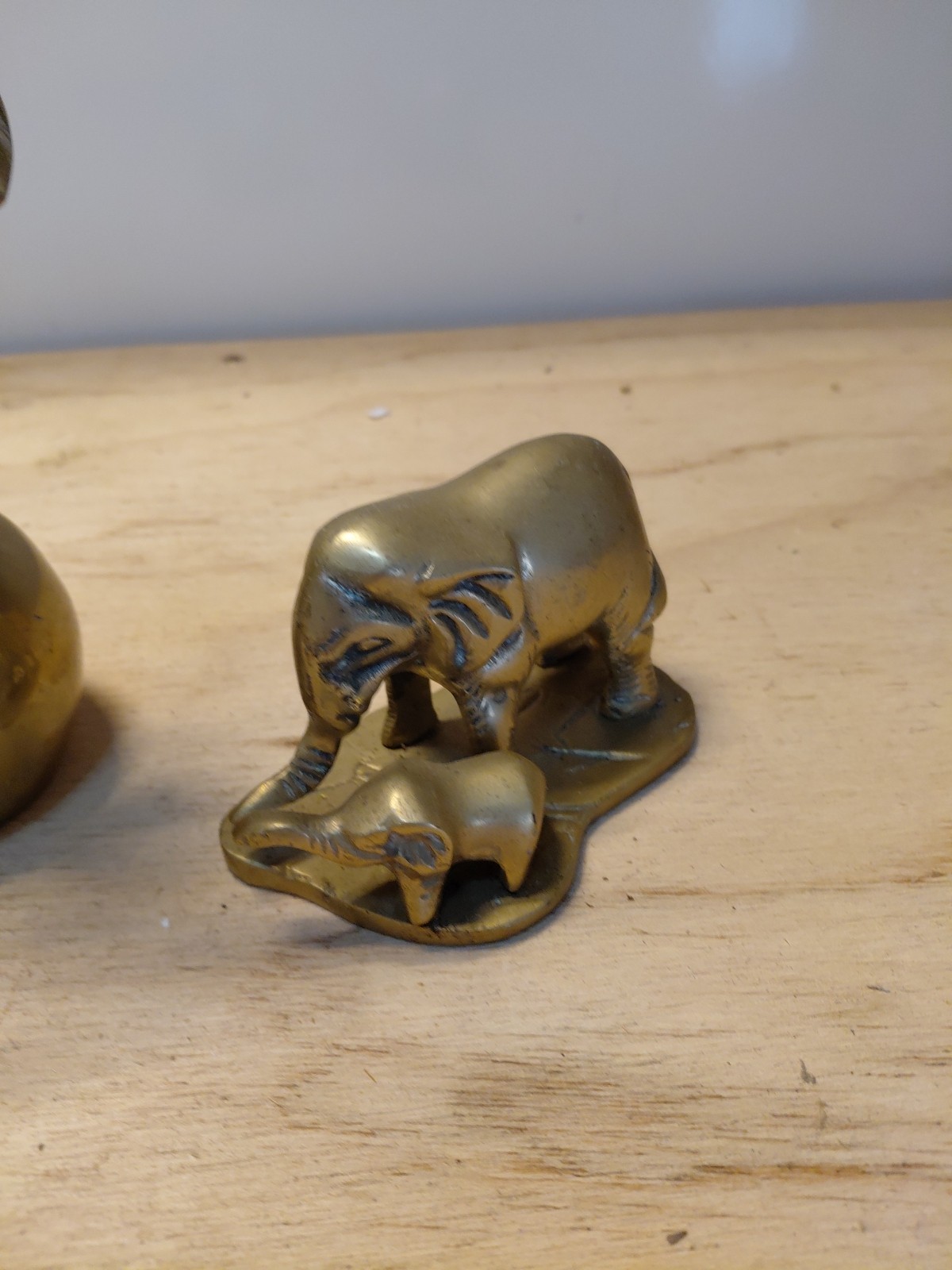 Vintage Lot of 2 Brass Elephants And Baby Figurines Good Luck Figurines