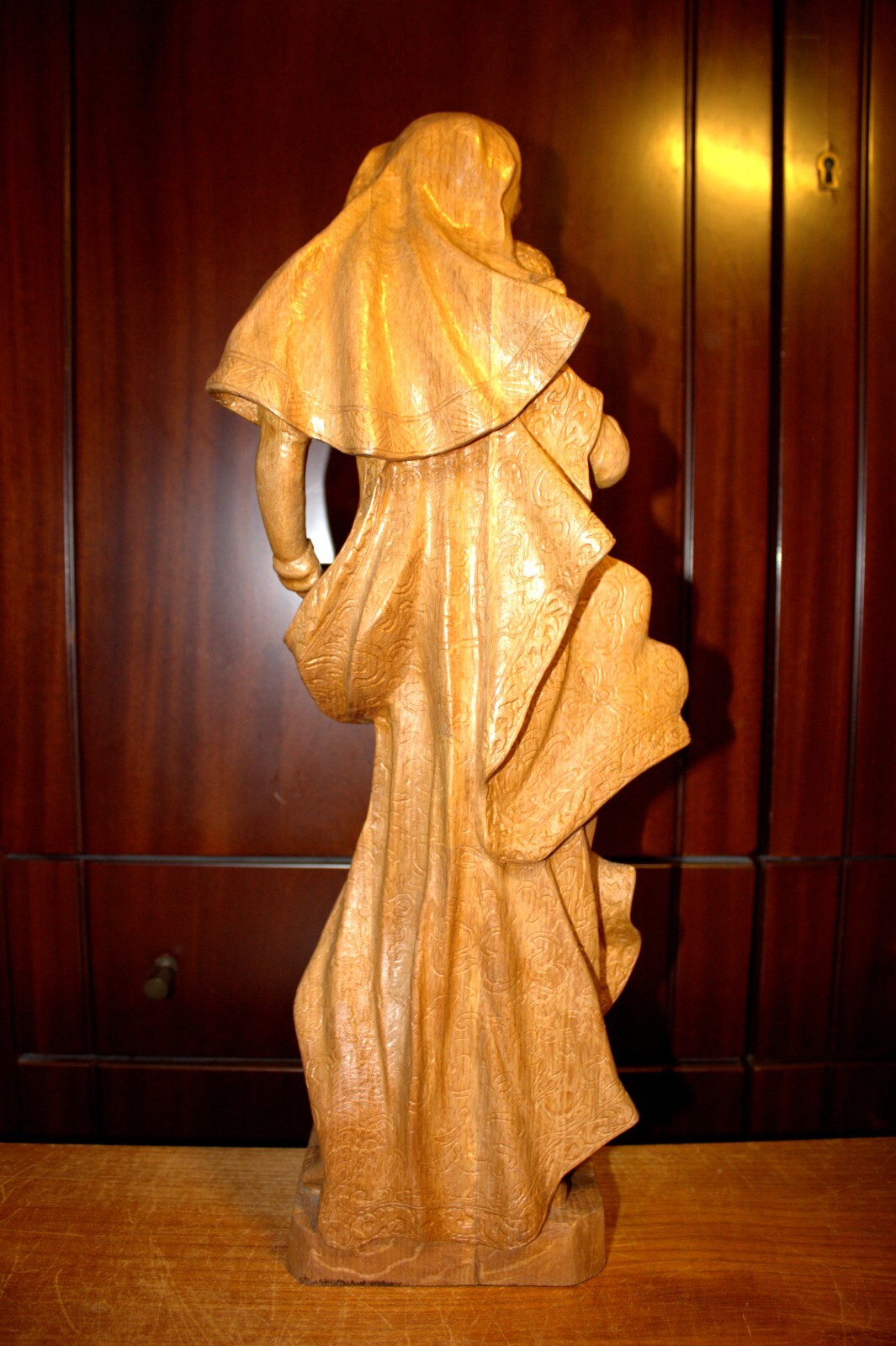 ANTIQUE 20" HAND CARVED WOOD CATHOLIC VIRGIN MARY OUR LADY JESUS STATUE FIGURE