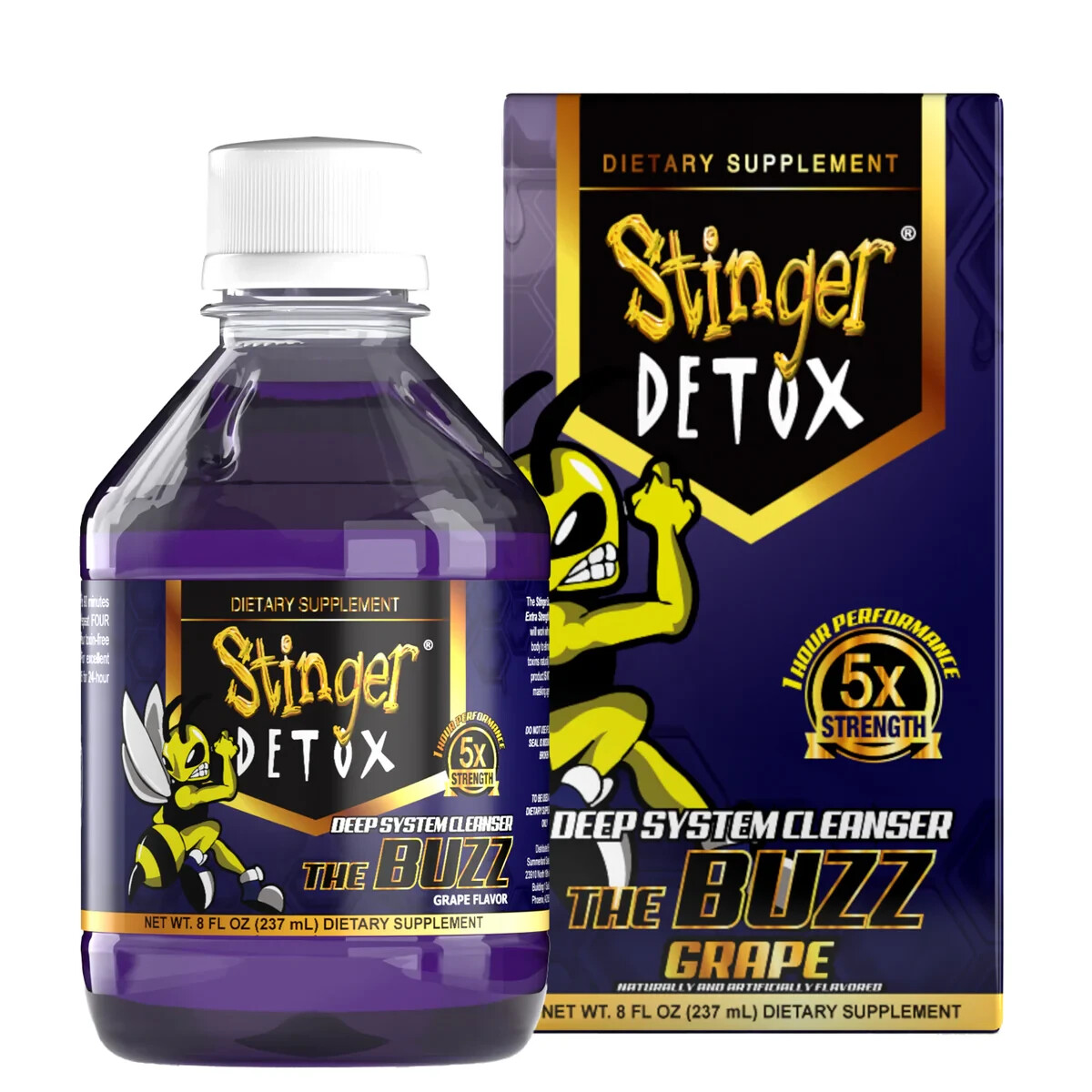 Stinger 1-Hour Detox Liquid Drink 5x Strength Grape 8oz The Buzz Cleanser