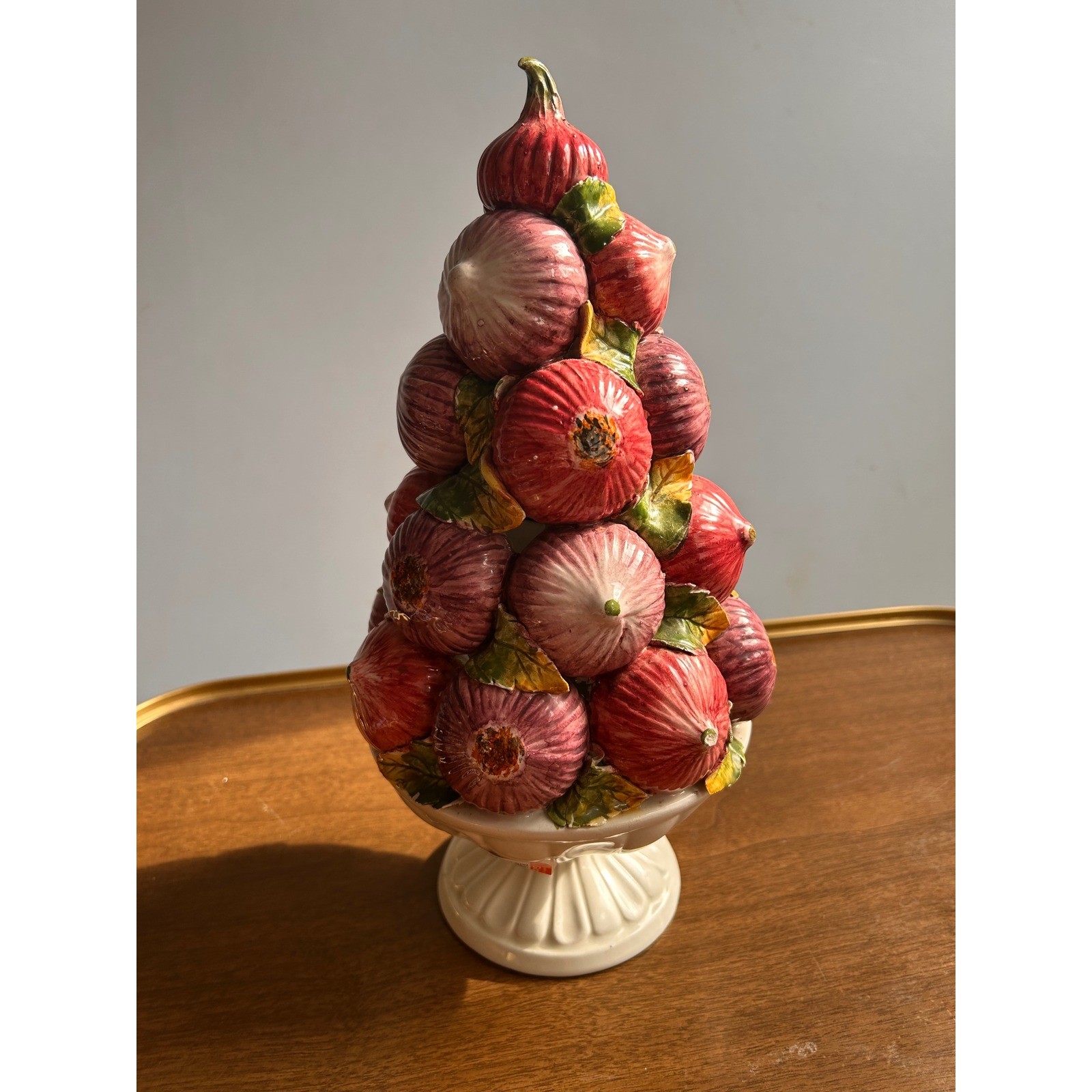 VTG Ceramic Onion Fig Fruit Topiary Centerpiece Italian Majolica Style Pedestal
