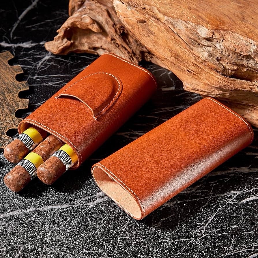 Cedar Lined Cigar Humidor Case Set 3-Pack Travel Leather with Cutter – Gift