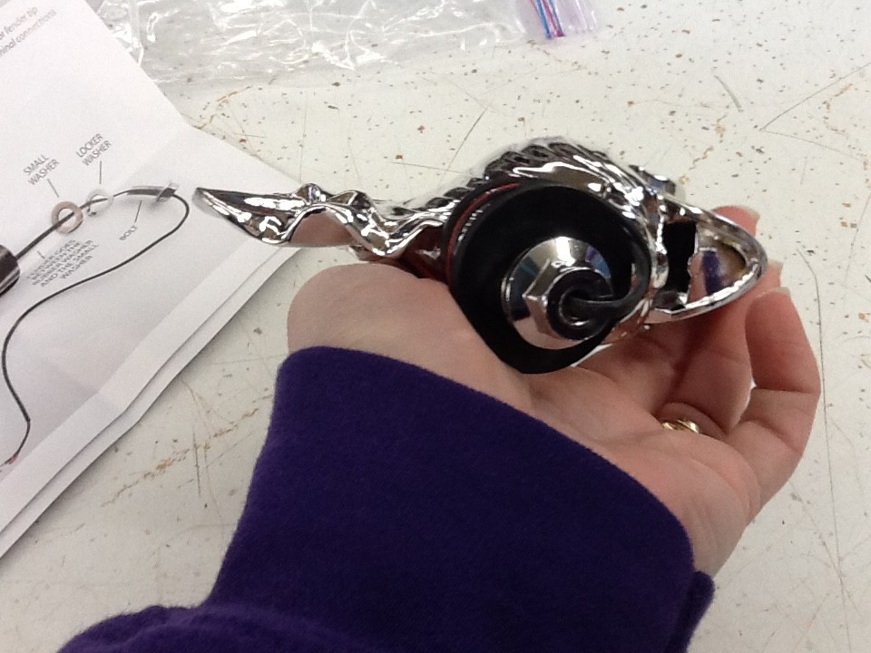 NEW NOS Vtg Flying Skull Chrome Motorcycle Bike Fender Ornament w/ Red LED Eyes