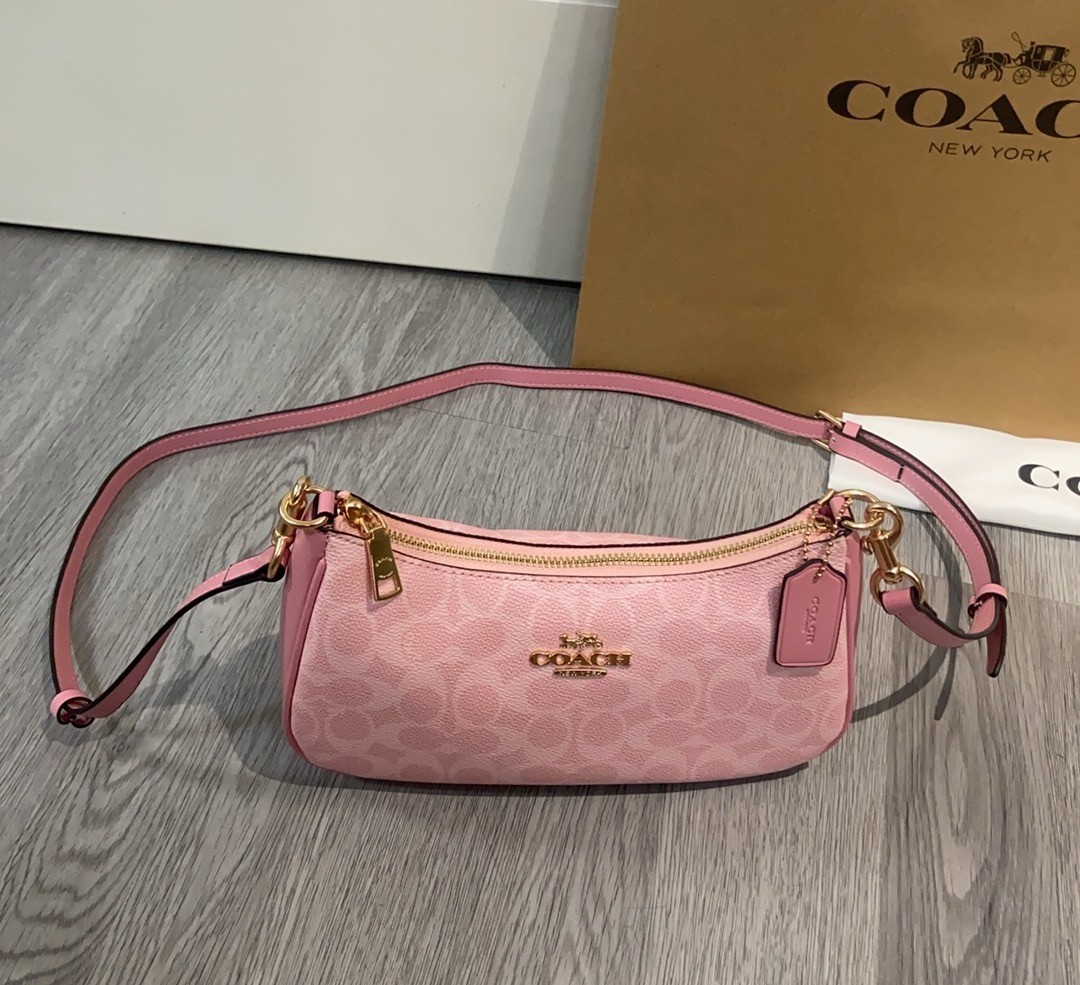 Teri Shoulder Bag In Signature Canvas CV933 Dusty Pink L:9.5xH:6.0xW: 3.0"