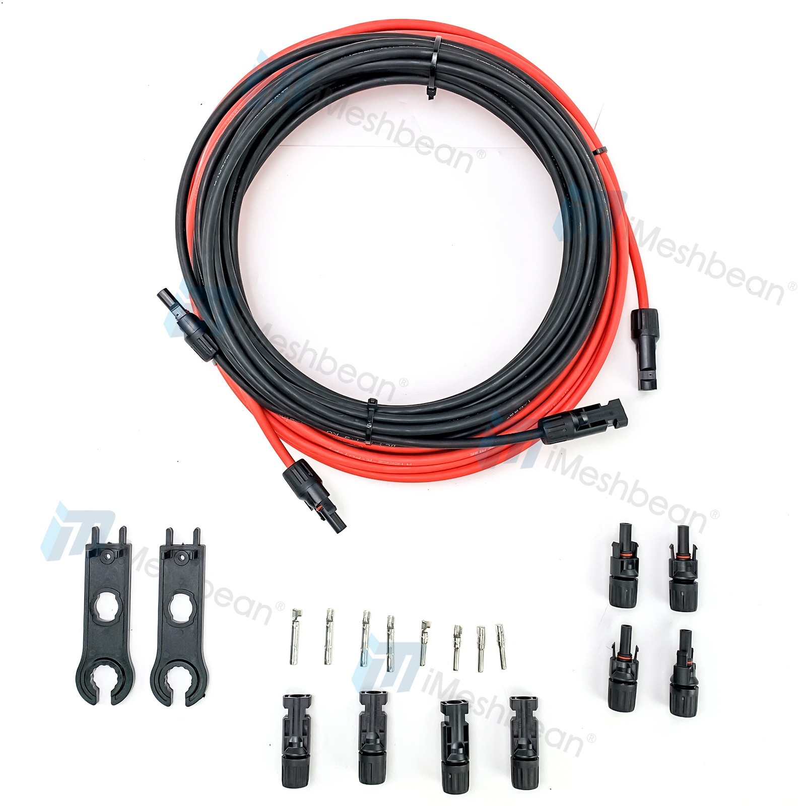 50ft Black+Red 10AWG Solar Panel Extension Cable Flexible PV Wire w/ Connectors