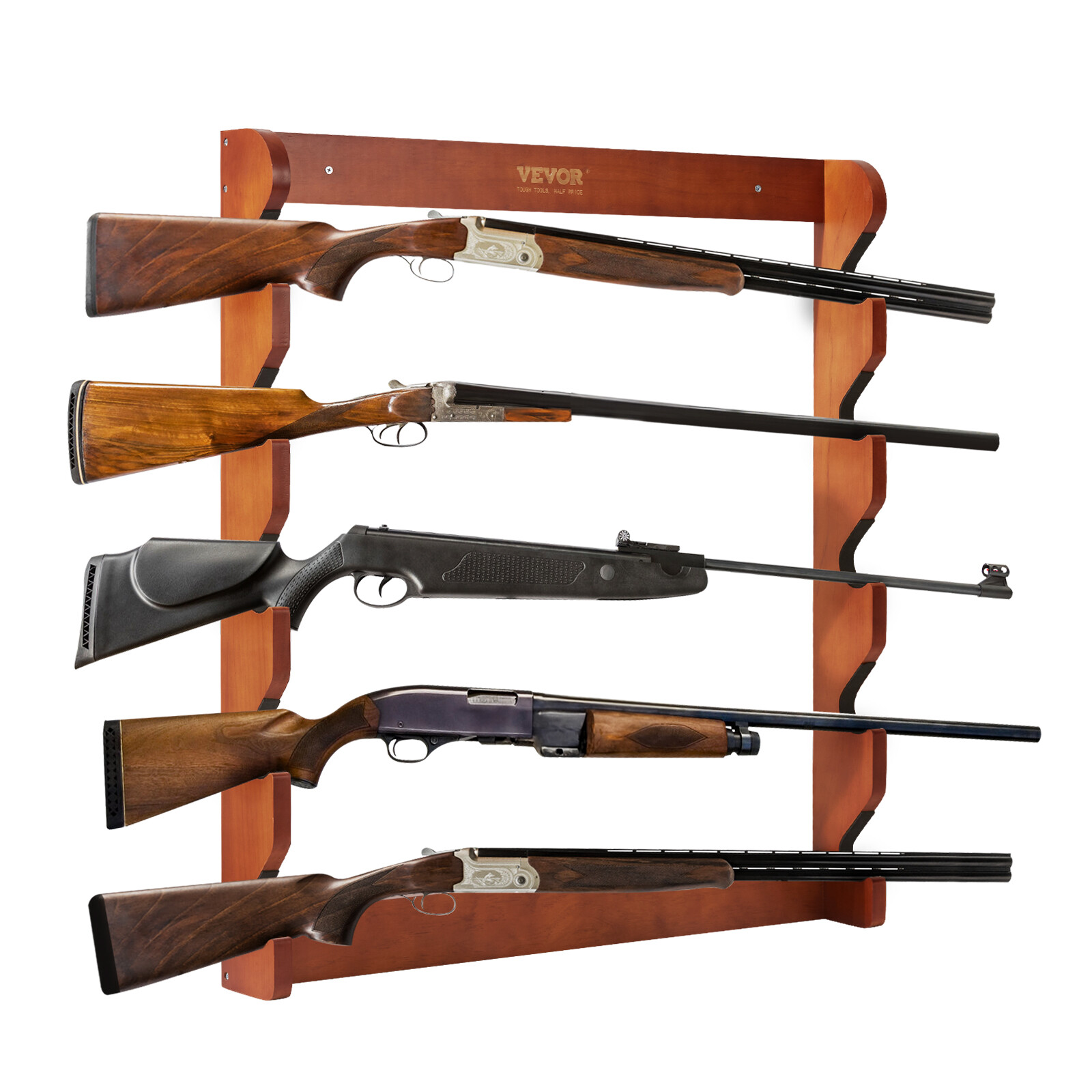 VEVOE Gun Rack 5-Slot Wood Gun Rack Wall Mount Gun Display Rack holds 5 Rifles