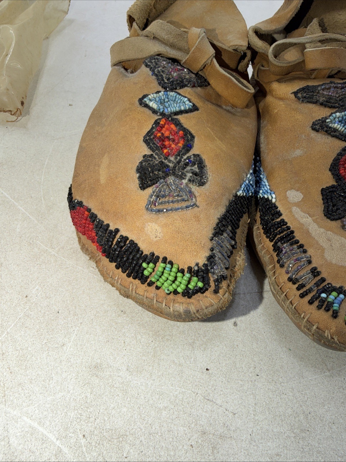 Authentic Native American Leather Beaded Moccasin Lot and Indian Rattle