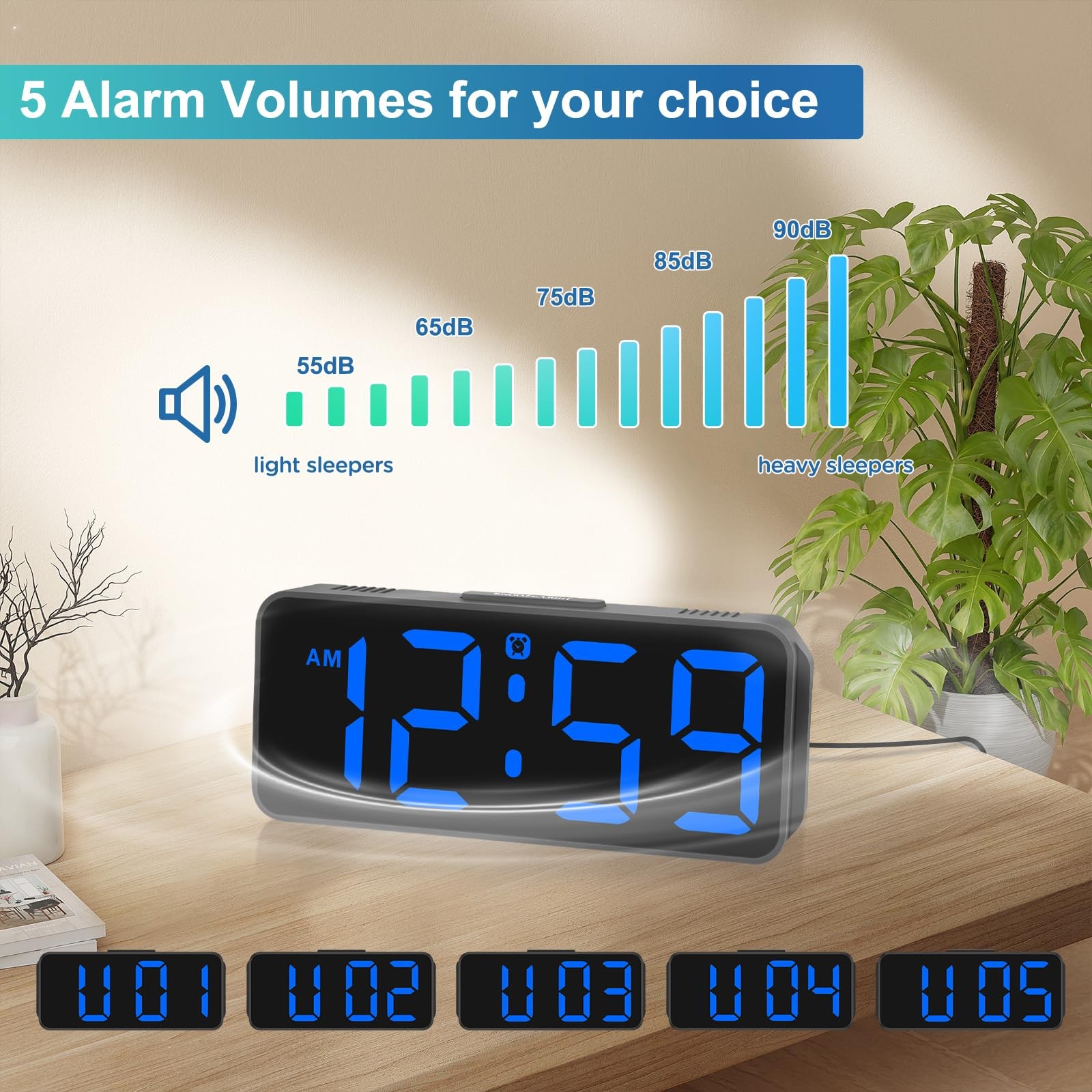 Small Digital Alarm Clock Plug in for Bedrooms Bedside, Tiny Electric Clock