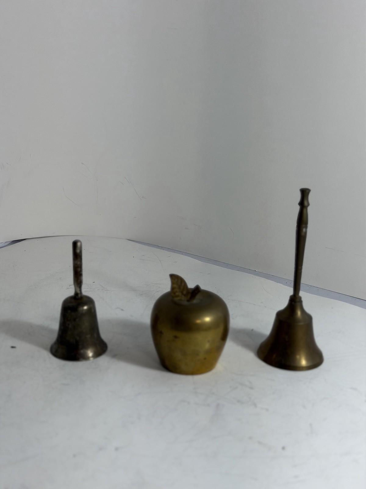Vintage Brass Bell Lot 8pcs Mixed Decor Apple Figurine Lady MCM Metal