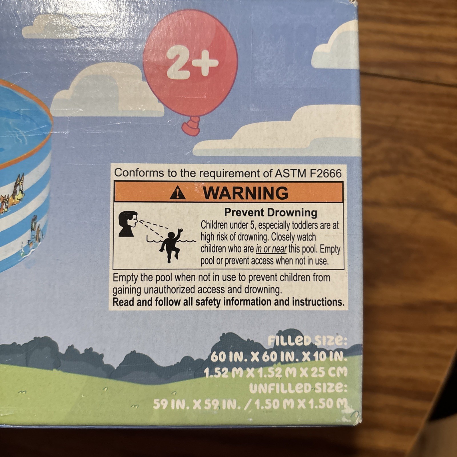 Bluey Fill 'N Fun Pool, Ages 2+, Filled Size 60" x 60" x 10", NIP