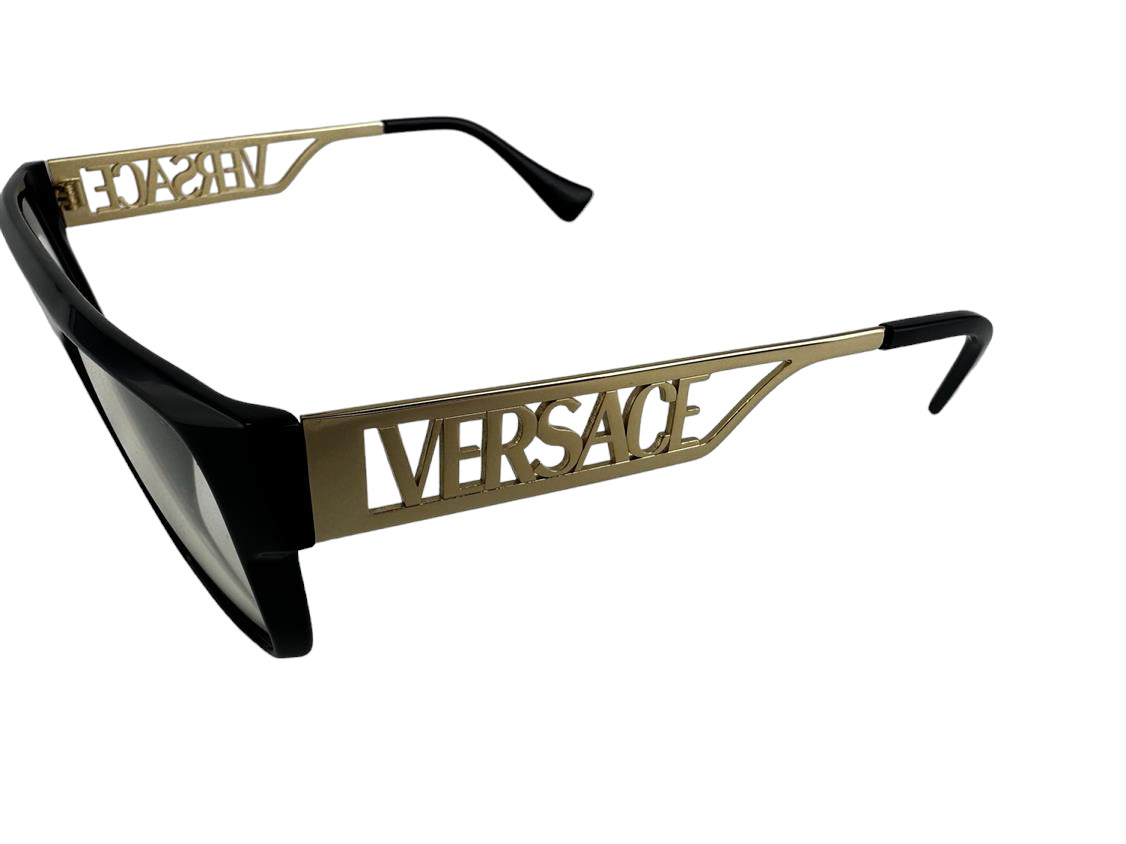 Versace NEW Black Retro Flat Top Frames Gold Mens 55-19-145 Eyeglasses VE3326U