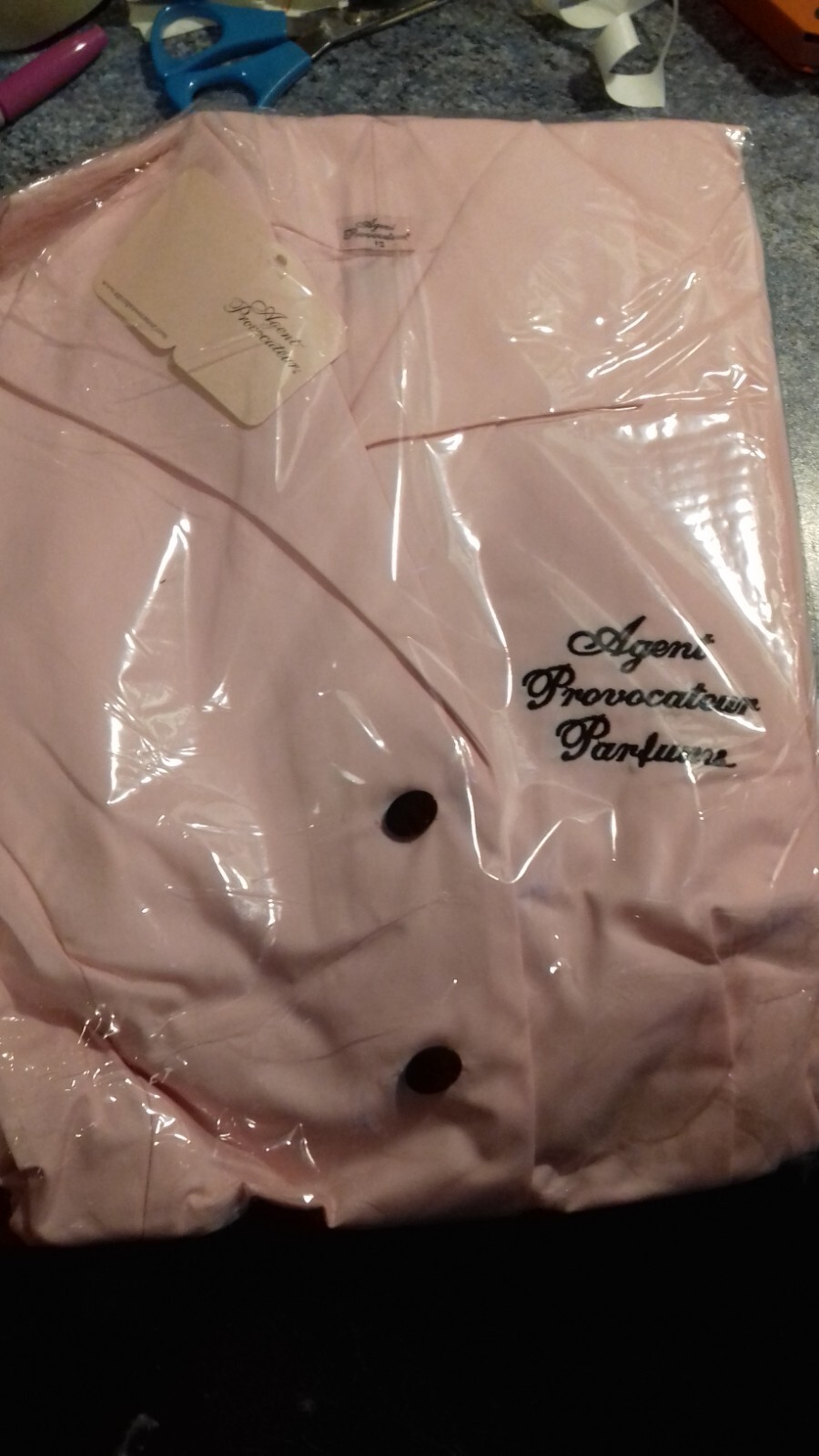 AGENT PROVOCATEUR SEXY NWT PINK UNIFORM DRESS SIZE 12 STAFF BLACK BUTTONS PARFUM