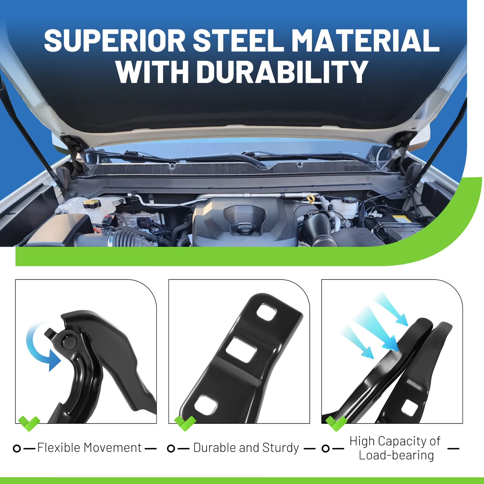 Hood Hinges Pair Driver & Passenger Side For 2015-2022 Chevy Colorado GMC Canyon