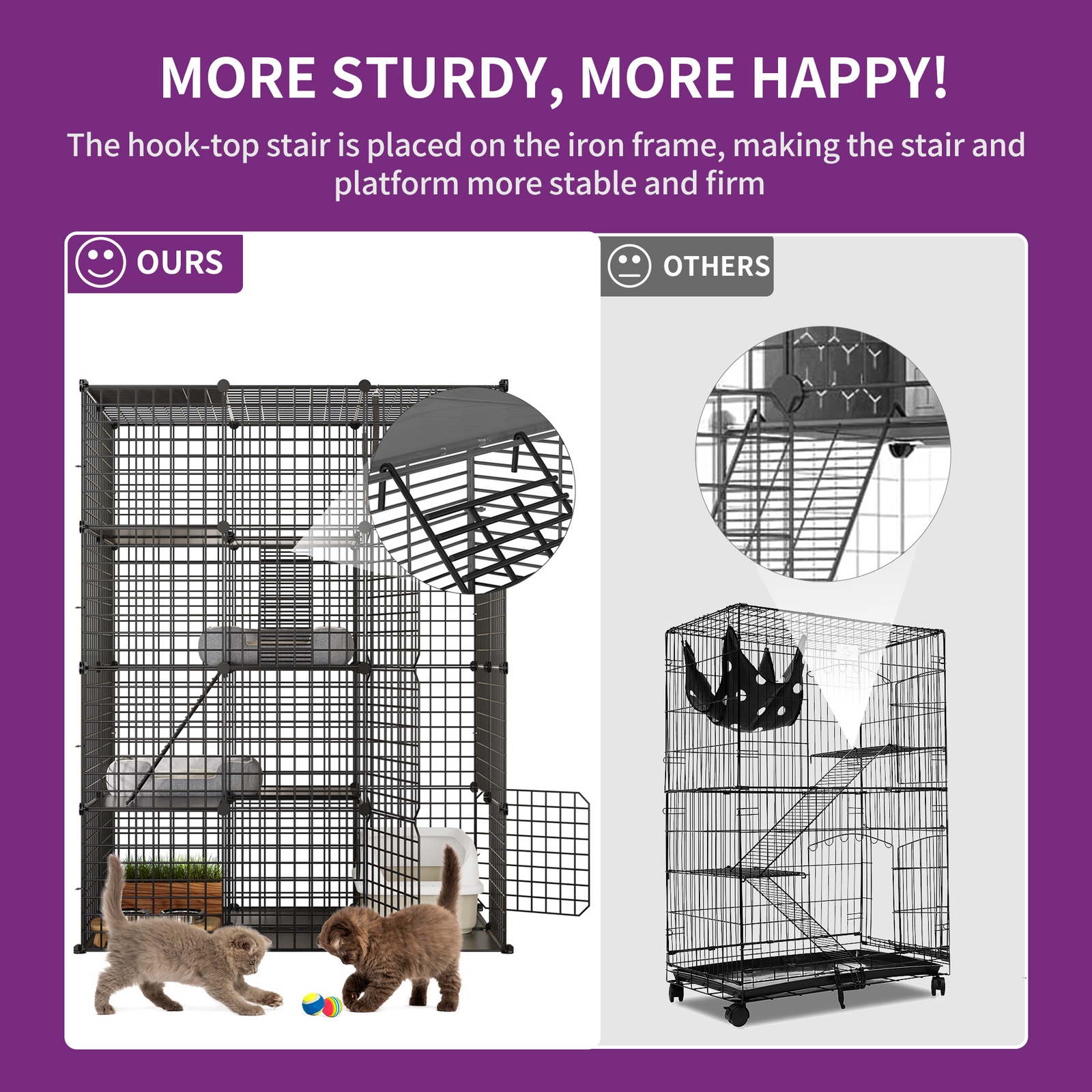 4-Tier Large Cat Cage Enclosure Metal Wire Kennel Playpen Catio with Hammock