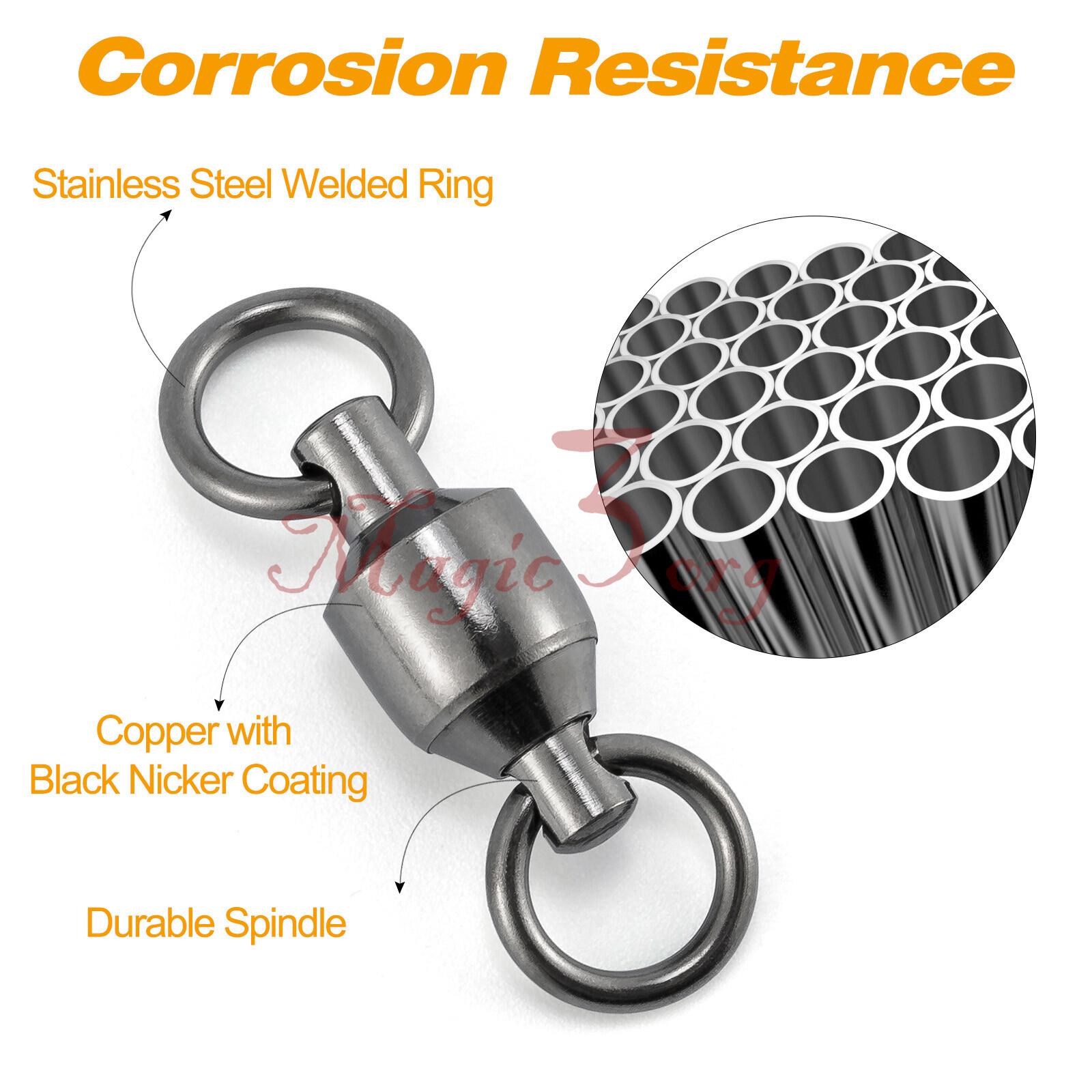 20-100pcs Fishing Swivels Ball Bearing Solid Ring Trolling Black Nickel #0-#8 US