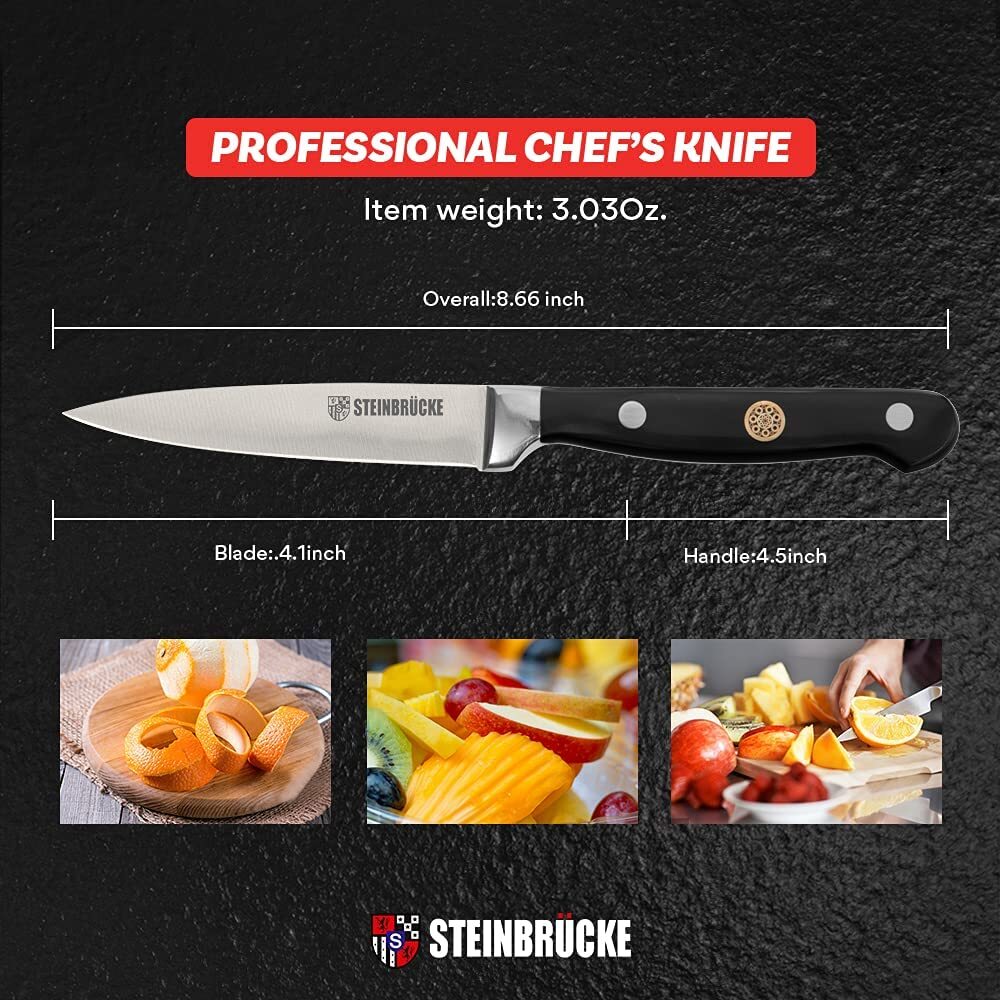 4" Stainless Steel Sharp Paring Knife Ergonomic Handle for Cutting and Peeling