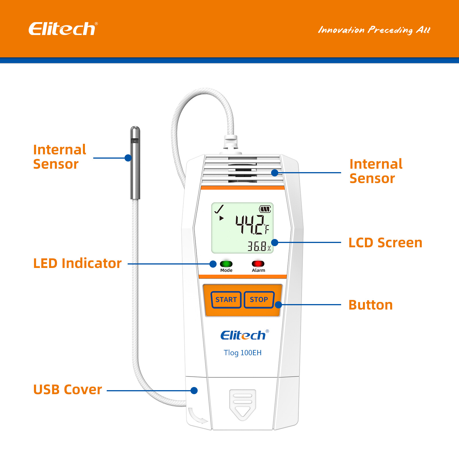 Elitech Tlog 100EH Temperature &Humidity Data Logger Reusable PDF Report USB