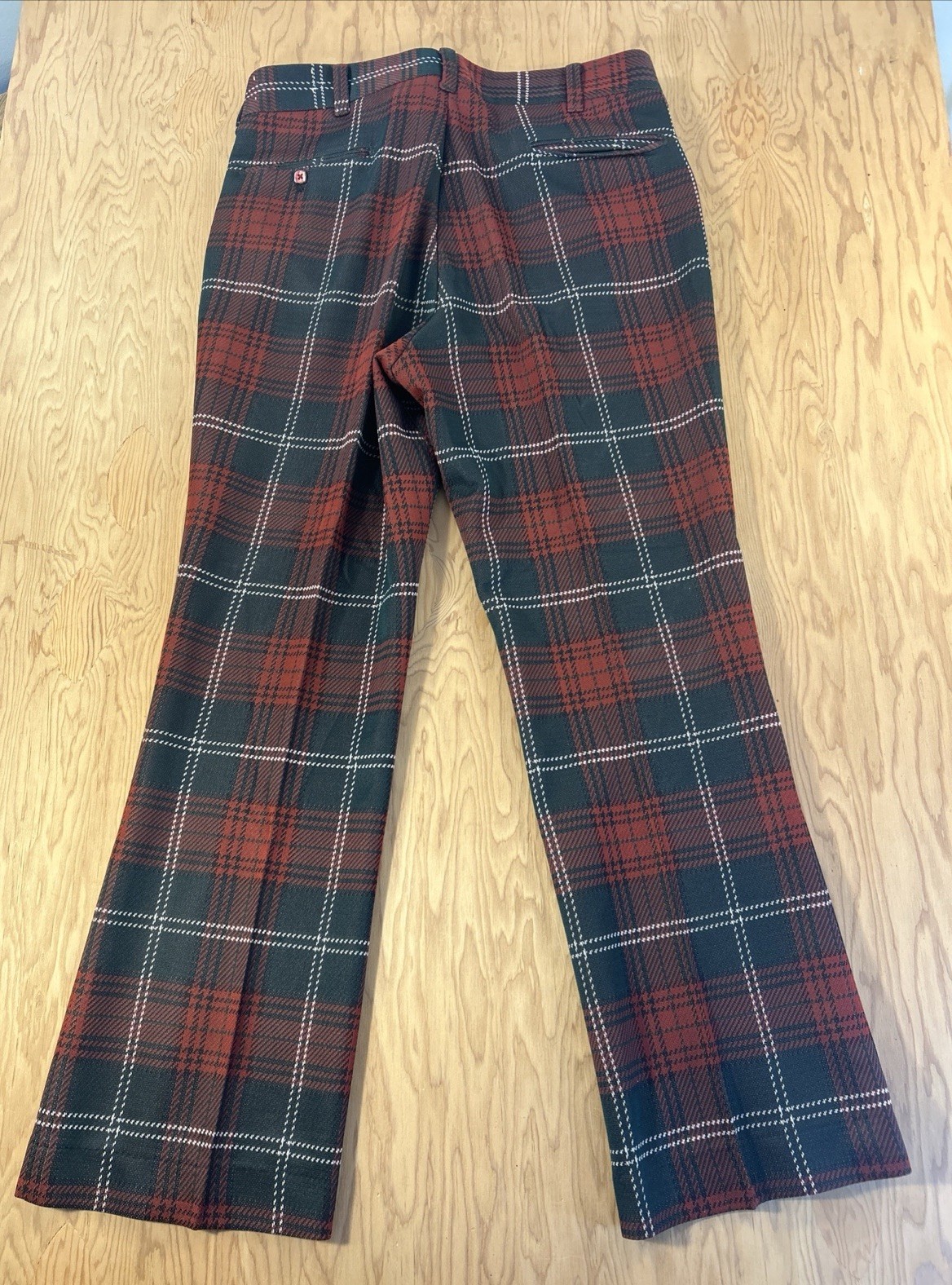 VTG 70s Farah Polyester Pants High Waist Wide Leg Disco Mens Size 34x29 Plaid