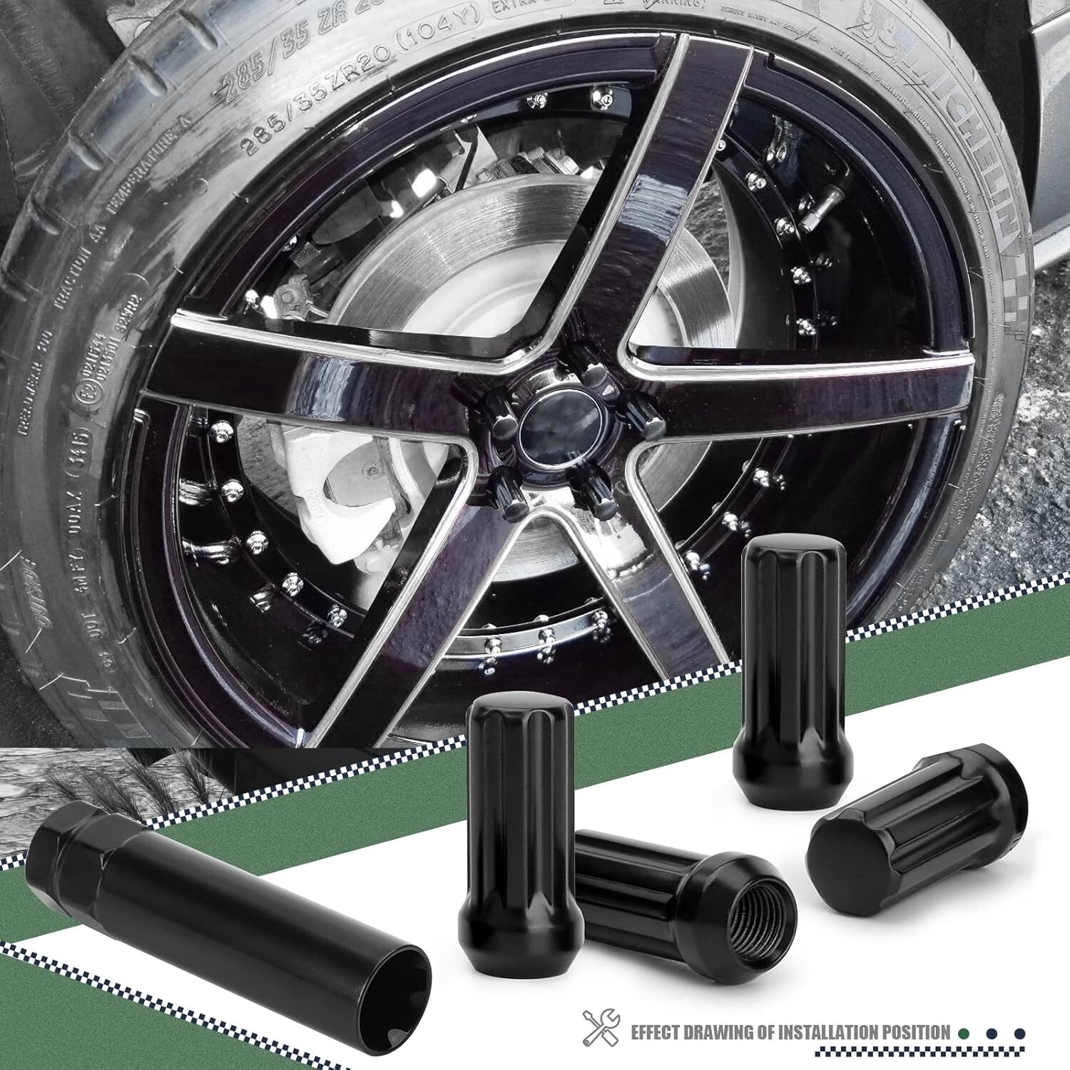 32pcs 9/16 x18 Black Lug Nut for 2002-2010 Ram 1500 1994-2011 Ram 2500 3500 8Lug