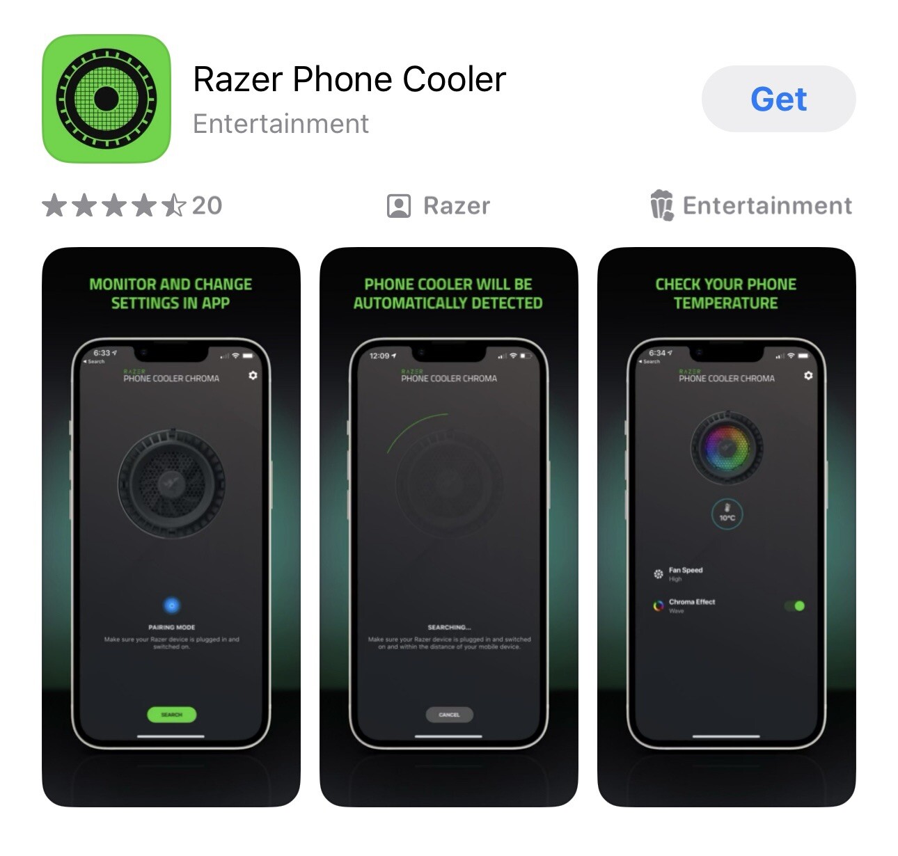 Razer Phone Cooler Chroma - Universal Clamp, Powered by Razer Chroma RGB_OpenBox