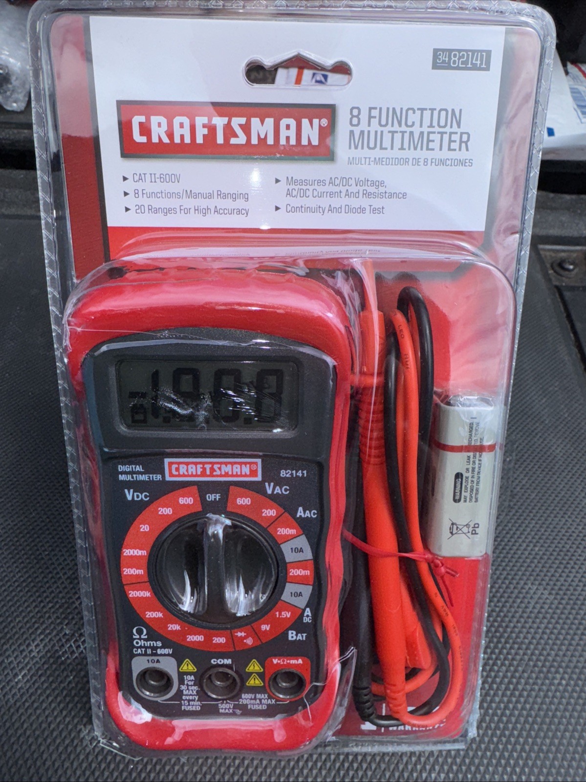 Sears Craftsman Nos 8 Function Digital Multimeter & Leads 82141 A/DC VOLTAGE