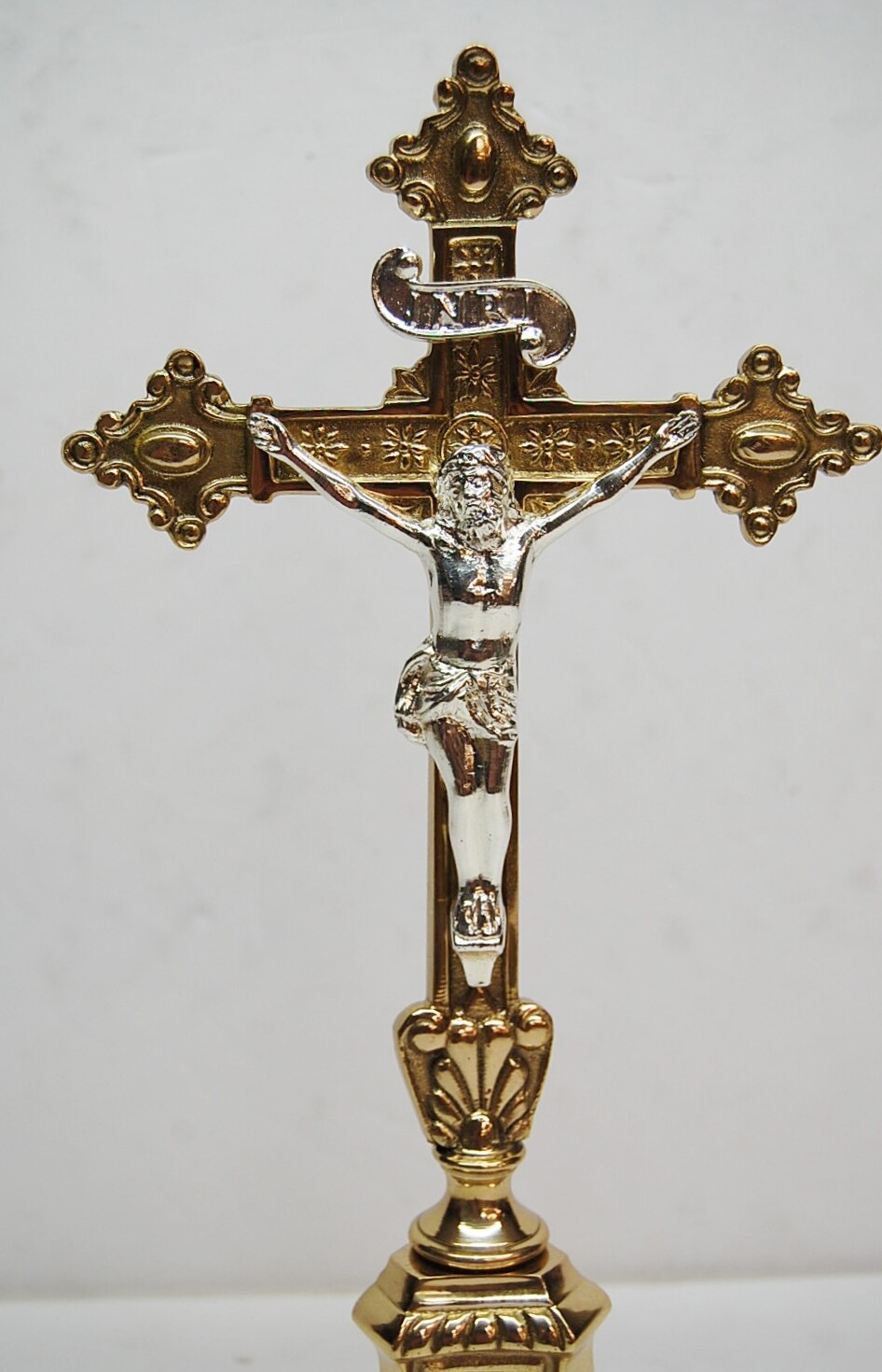 SET OF 6 SHORT 6" BRASS JMJ ALTAR CANDLE STICKS & ALTAR CROSS - 175sh