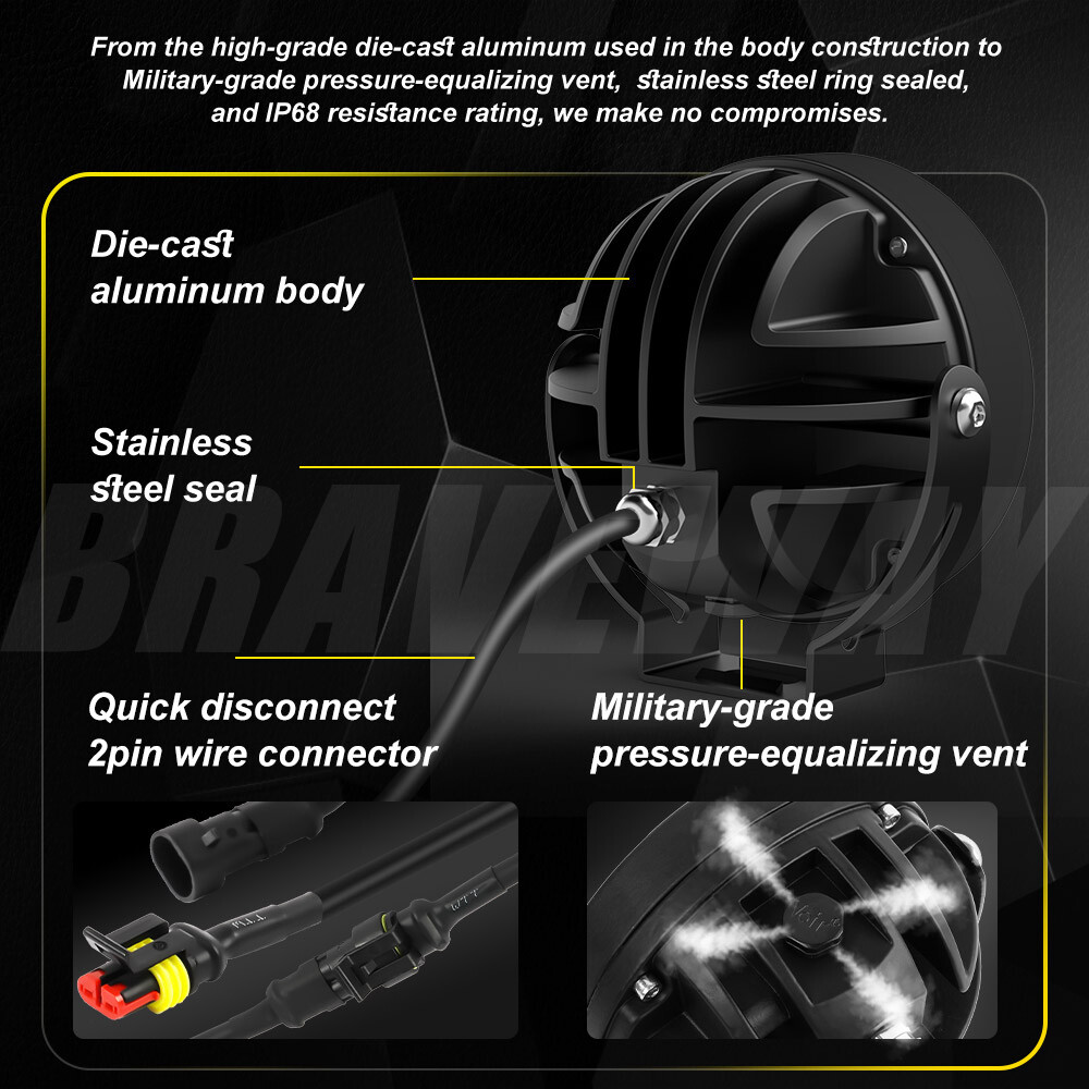 Pair Yellow White Motorcycle LED Spot Light Auxiliary Headlight Fog Driving Lamp