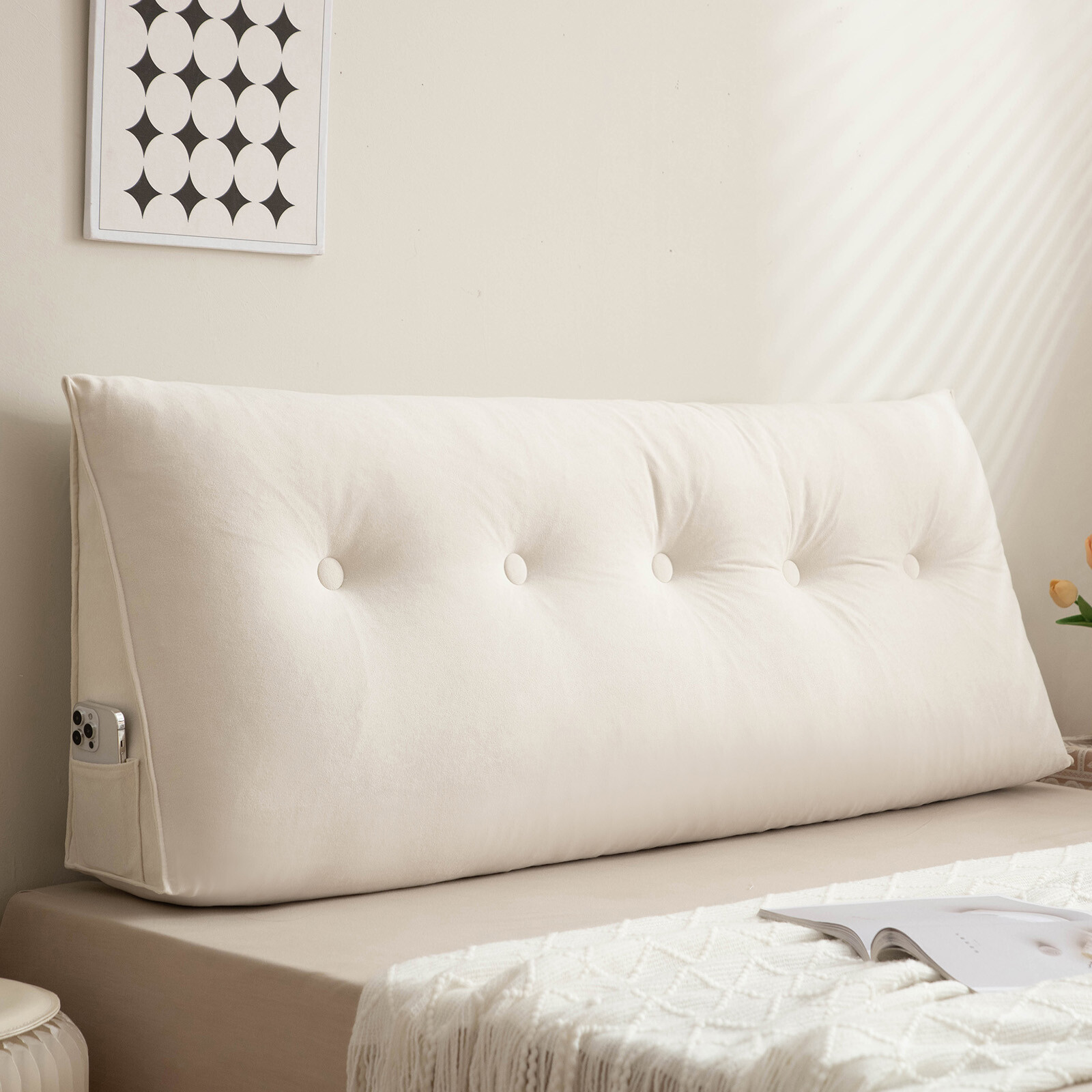 Triangle Headboard Pillow Soft Chenille Bed Wedge Lumbar Support Reading Cushion