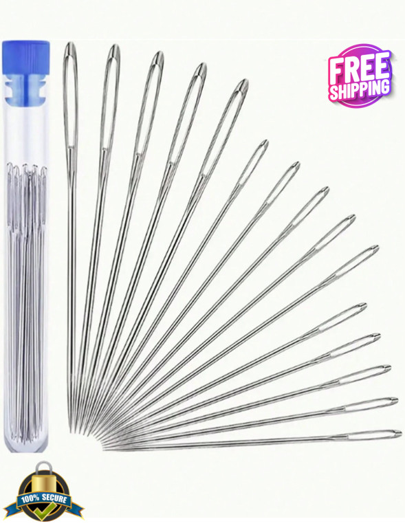 15-Pieces Big Eye Needle Set for Hand Sewing, Includes Needle Bottle
