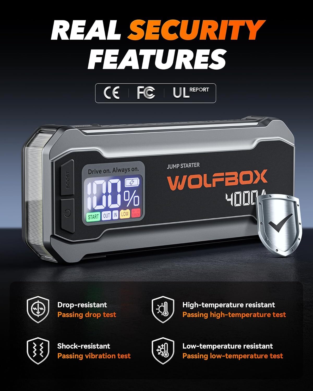 WOLFBOX Portable Car Jump Starter Booster Power Bank Car Battery Charger 4000A