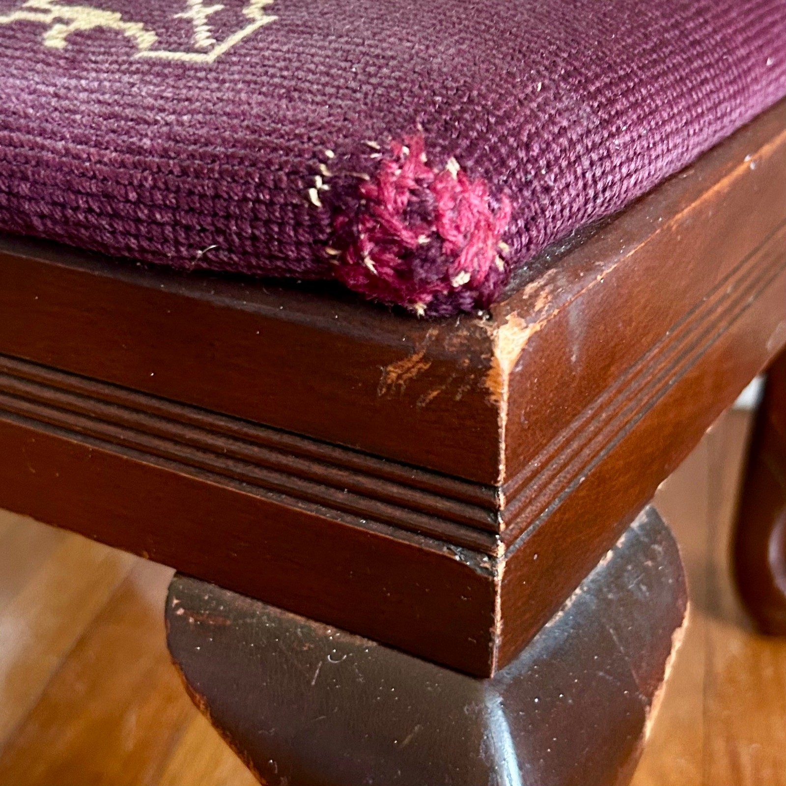 Antique Needlepoint Footstool with Queen Anne Style Legs